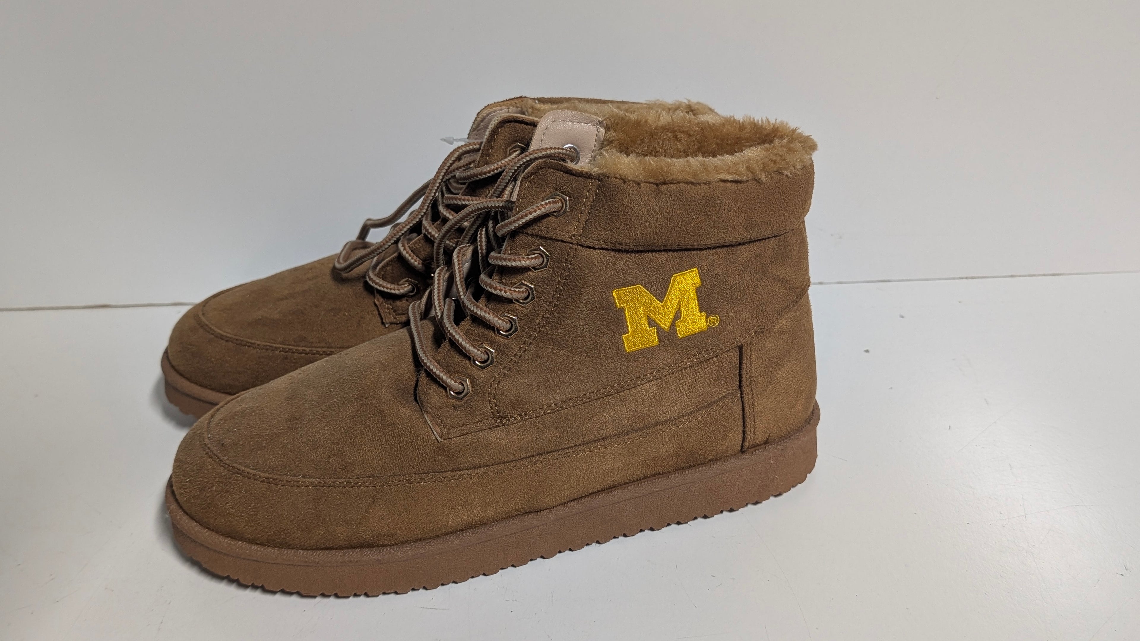 FOCO Michigan Wolverines Men’s Faux Fur Lined Lace-Up Boots Brown Size 9