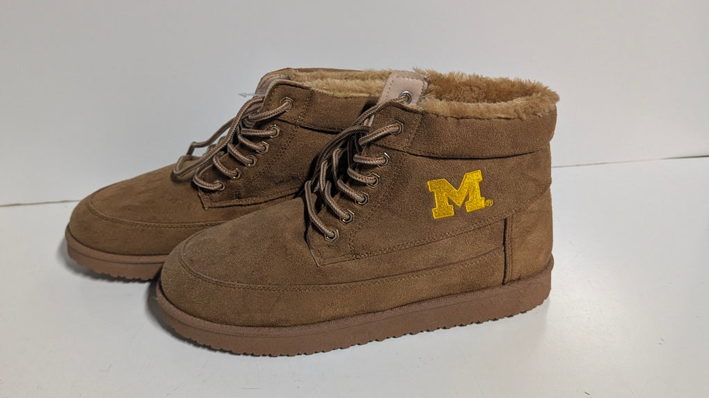 FOCO Michigan Wolverines Men’s Faux Fur Lined Lace-Up Boots Brown Size 9