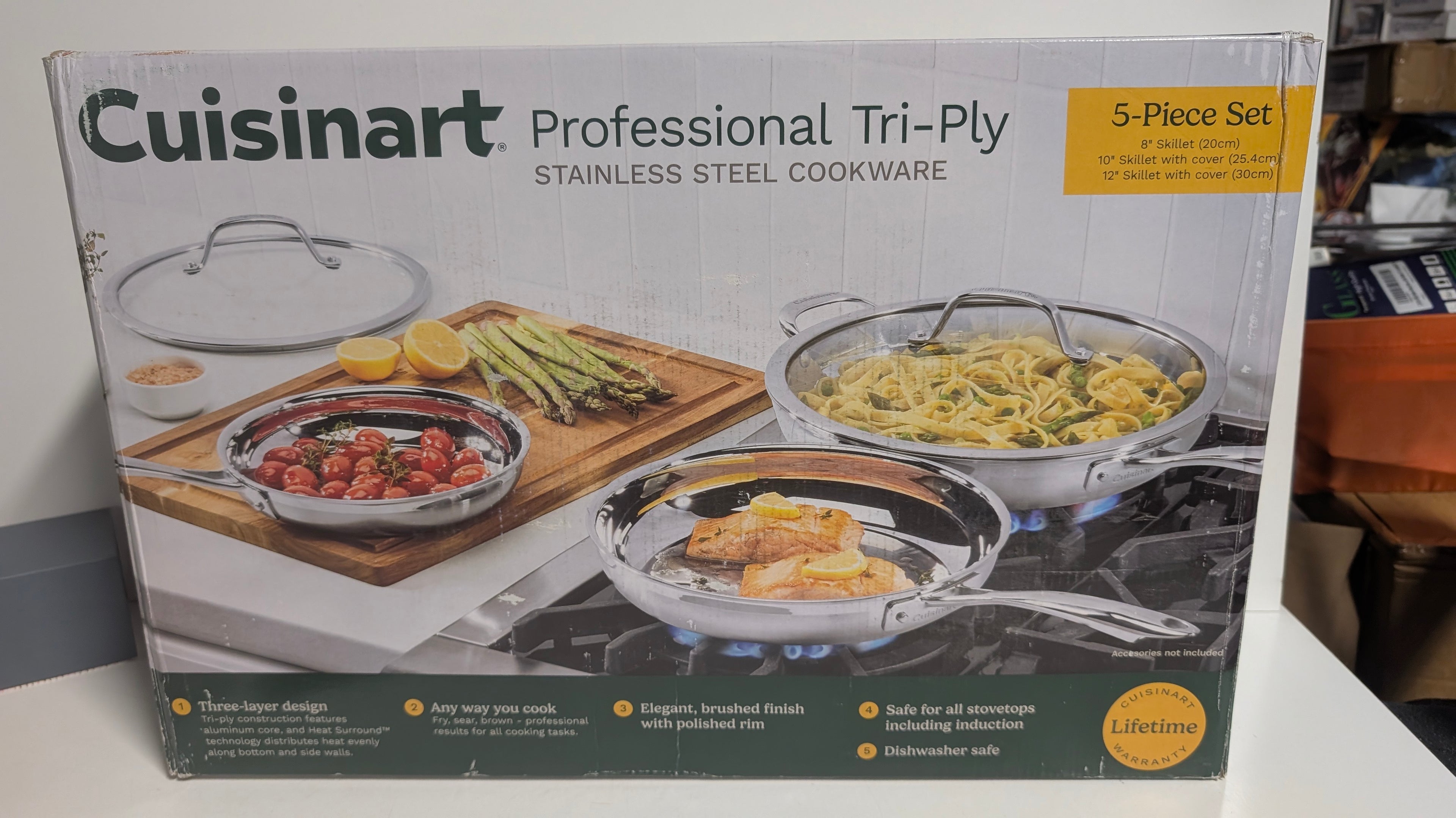 Cuisinart Professional Tri Ply Stainless Steel 5 Piece Skillet Cookware Set