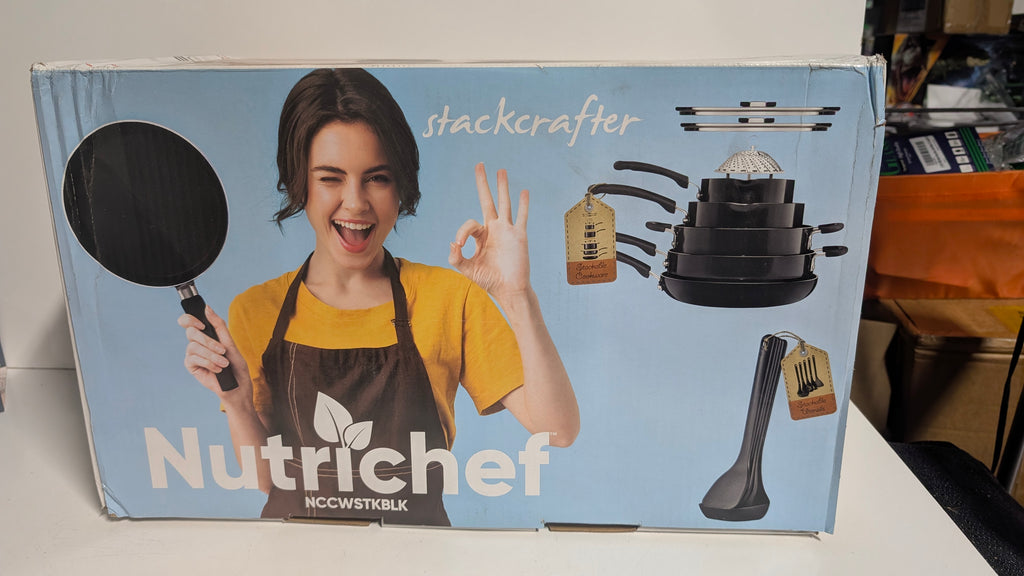 Nutrichef Stackcrafter Non-Stick Cookware Set Space-Saving Modular System NCCWSTKBLK