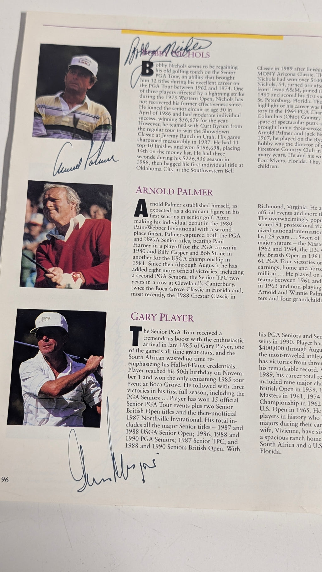Vintage 1990 Transamerica Senior Golf Program Signed Palmer Trevino Player Pro
