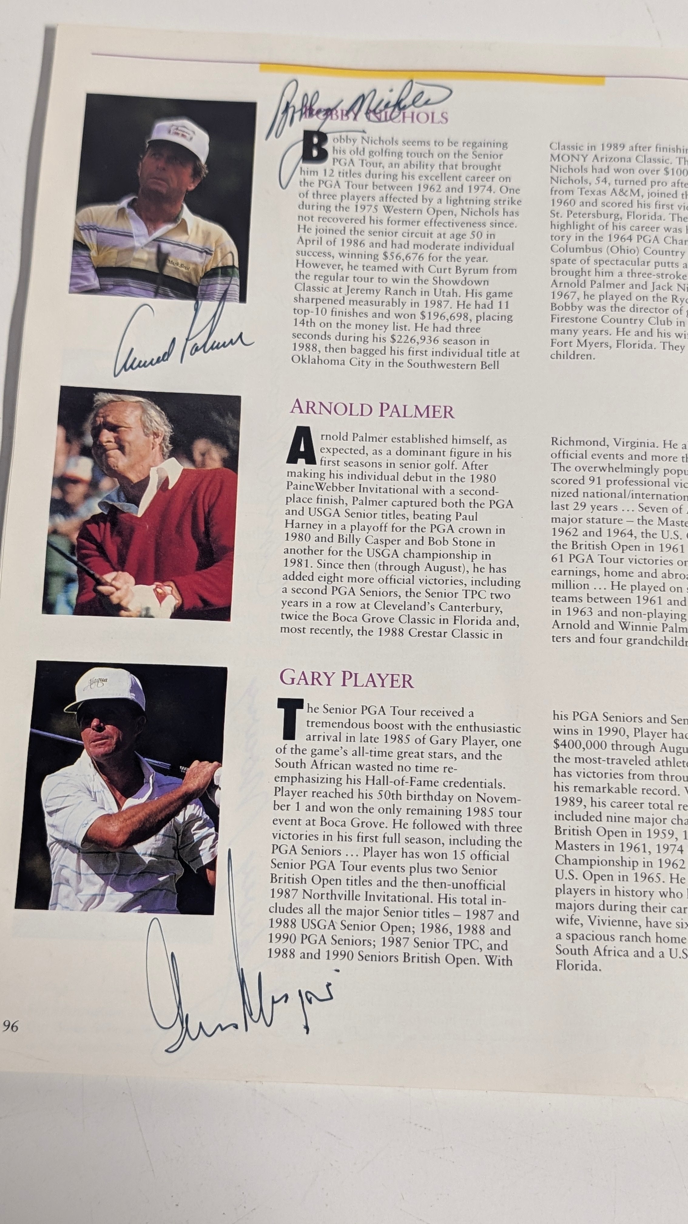 Vintage 1990 Transamerica Senior Golf Program Signed Palmer Trevino Player Pro