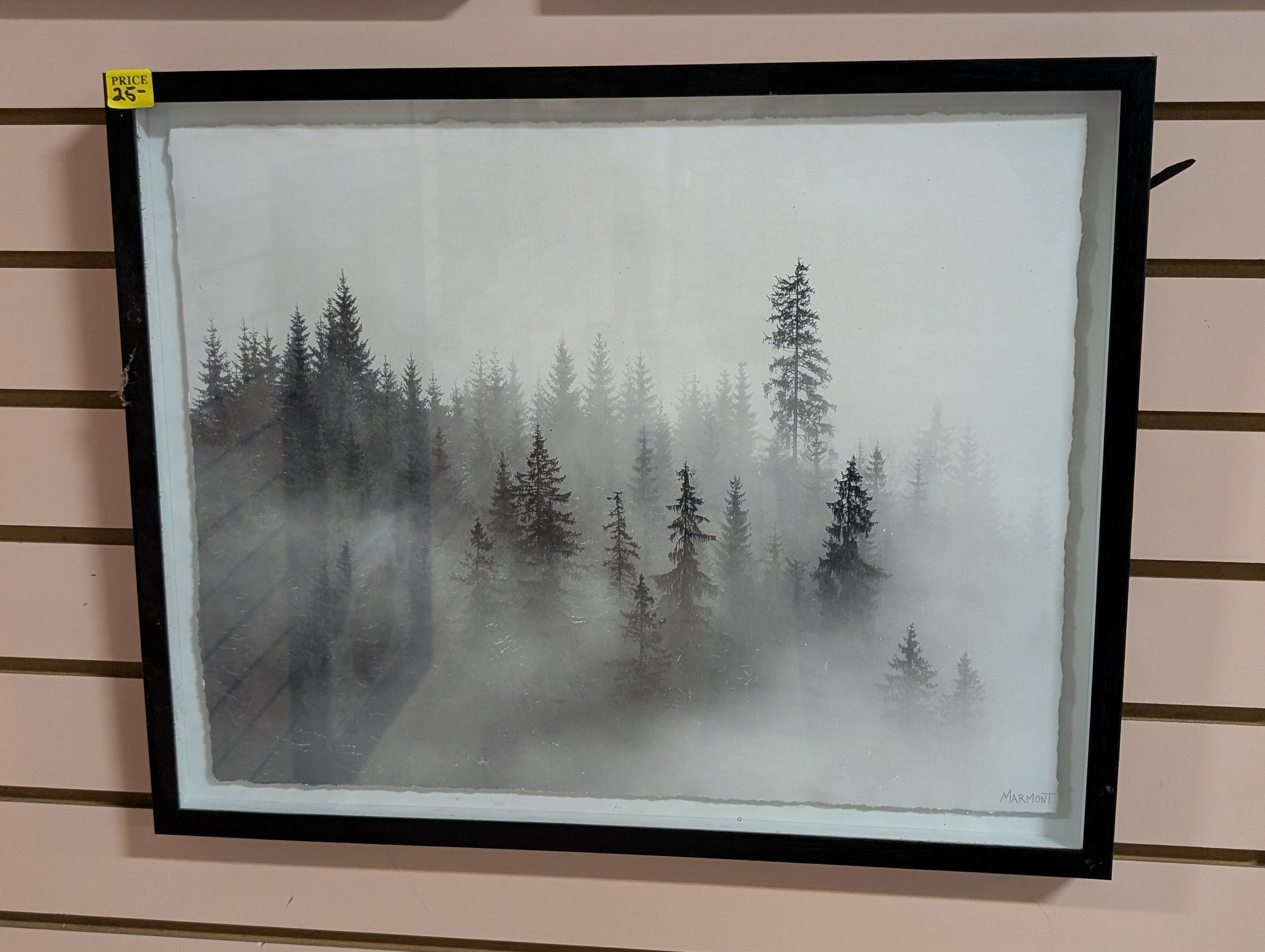 Vintage Framed Misty Forest Pine Trees Art Print Wall Decor Minimalist Landscape