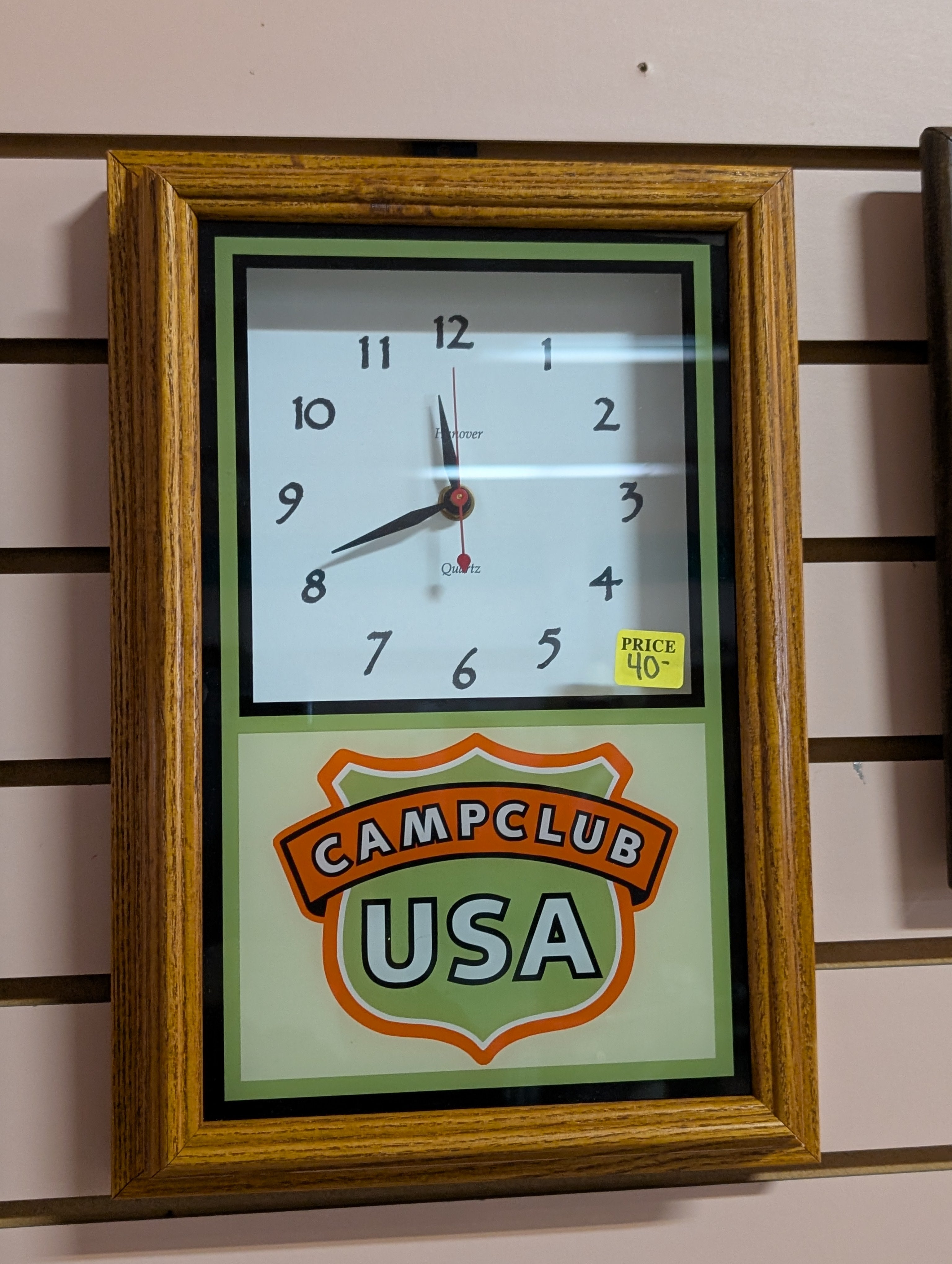 Vintage Camp Club USA Framed Quartz Wall Clock Rustic Cabin Decor Display Piece