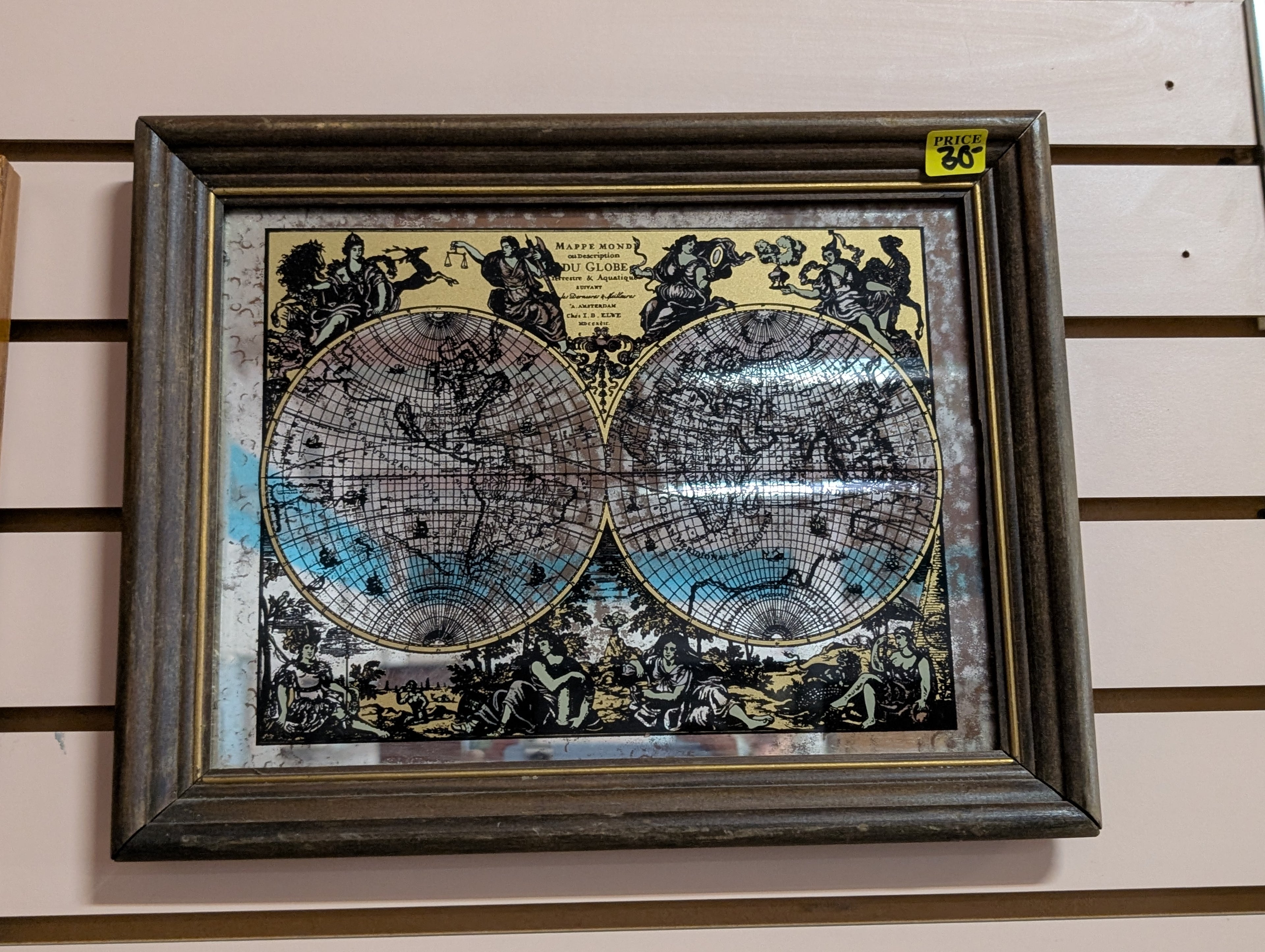 Antique Style Double Hemisphere World Map Framed Art Print Vintage Decor Display