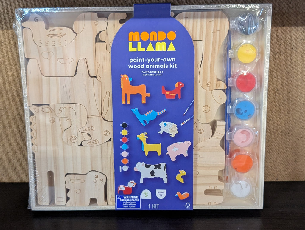 Mondo Llama Paint Your Own Wood Animals Craft Kit With Paint Brushes Set DIY