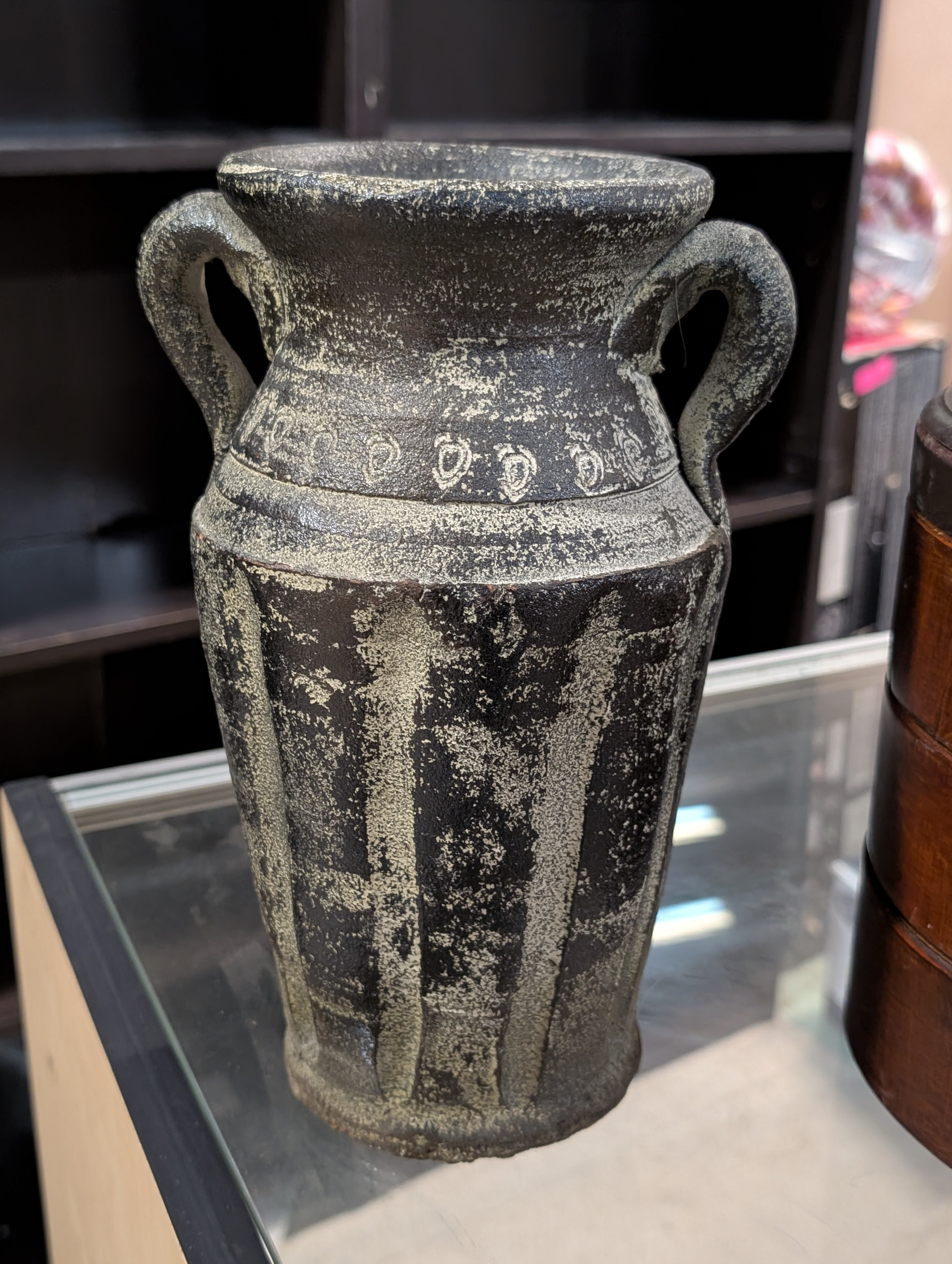Rustic Two Handle Ceramic Vase Textured Pottery Decorative Home Accent Decor