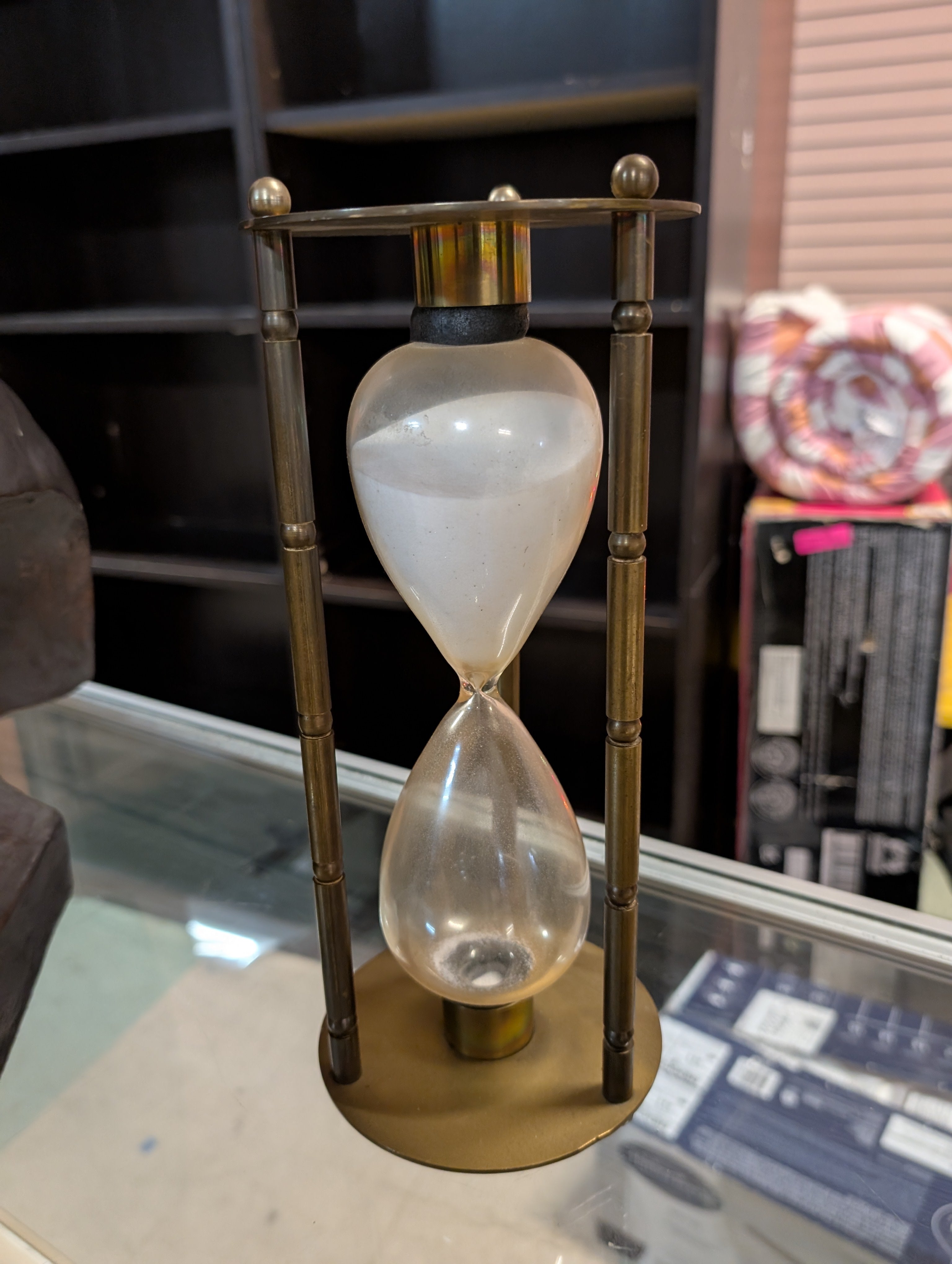 Vintage Brass Glass Sand Timer Hourglass Decorative Decor Collectible Display