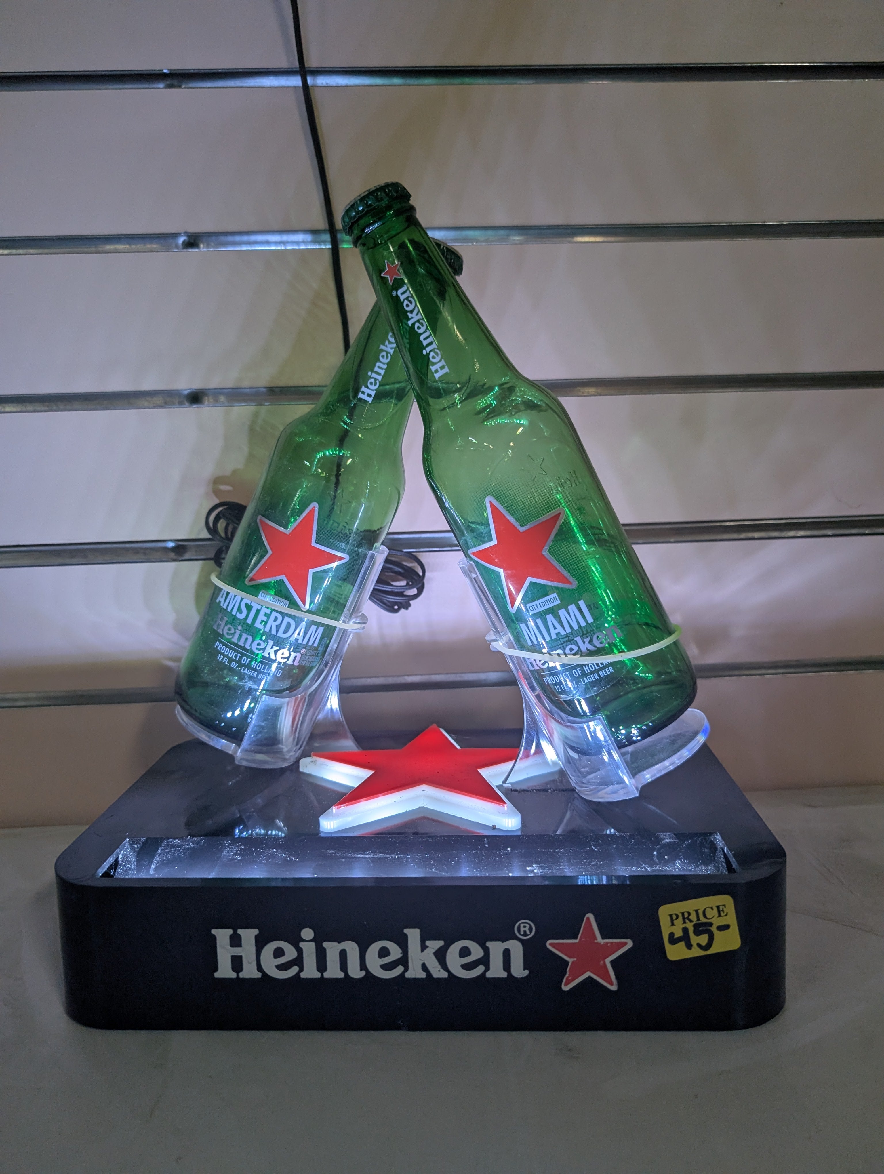 Heineken Lighted Double Bottle Display Sign Bar Advertising Decor LED Base