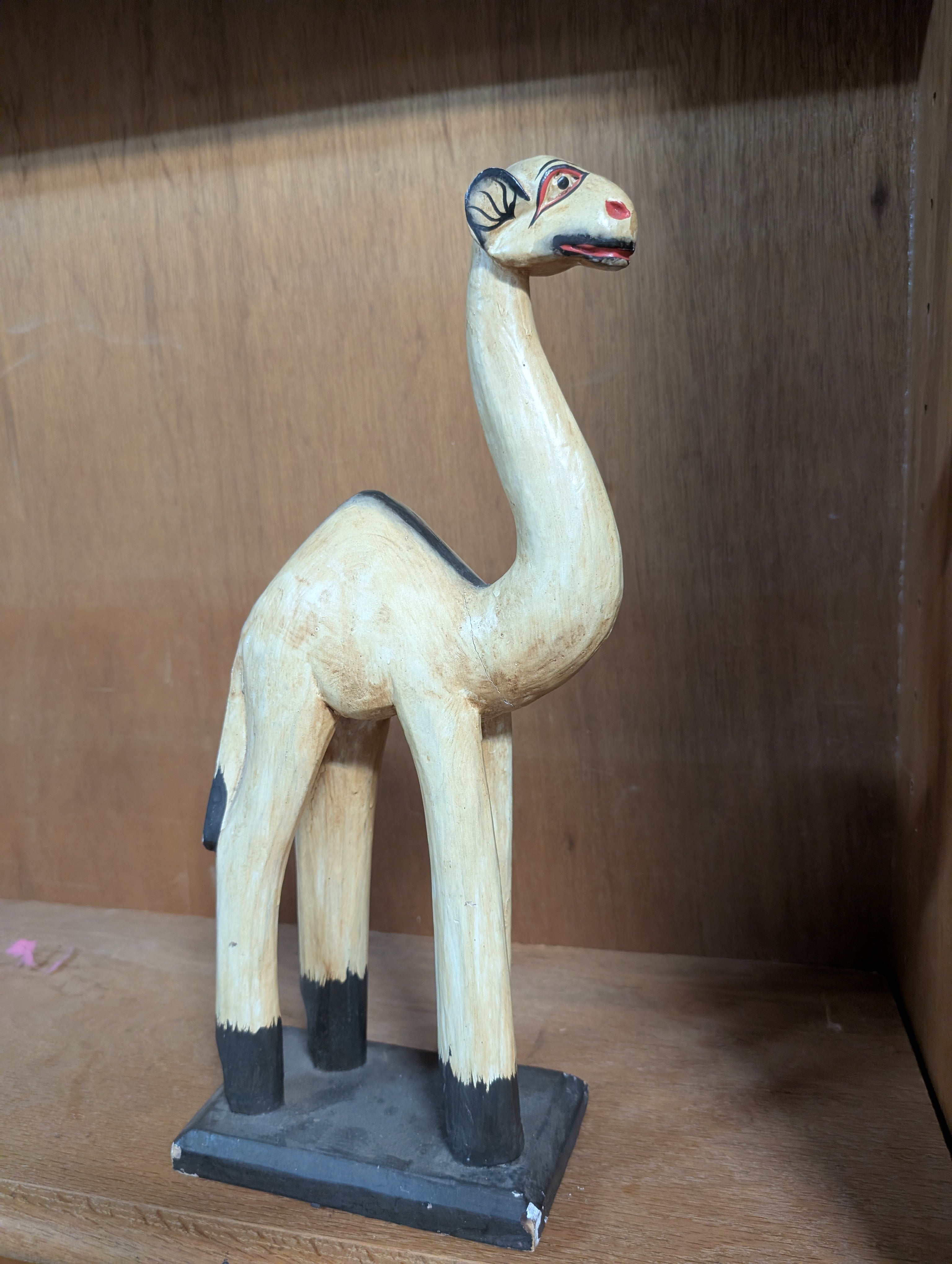 Vintage Hand Carved Wooden Camel Figurine Folk Art Decorative Statue Display