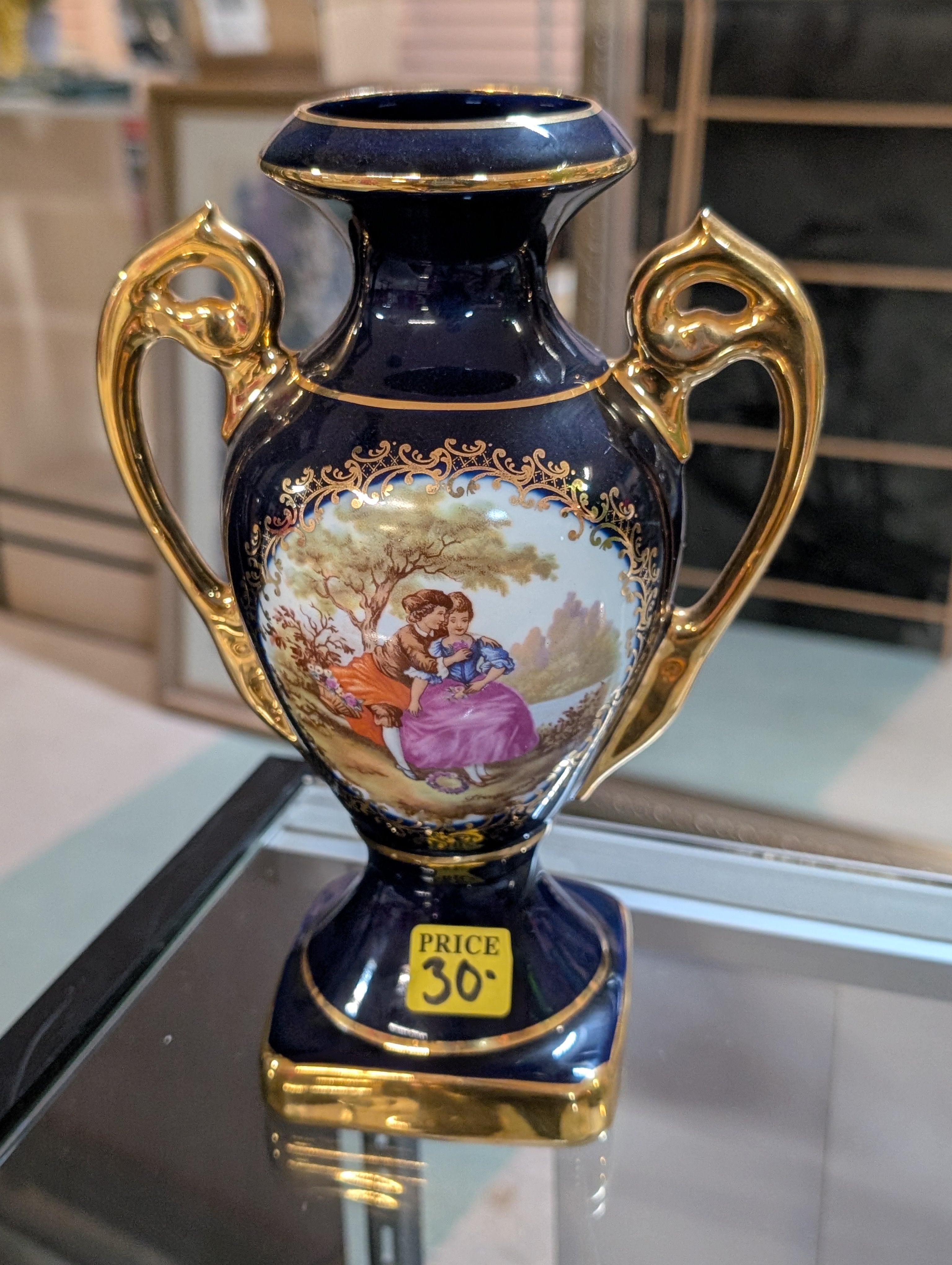 Vintage French Limoges Cobalt Blue Porcelain Vase Generously Gold Gilded Decor
