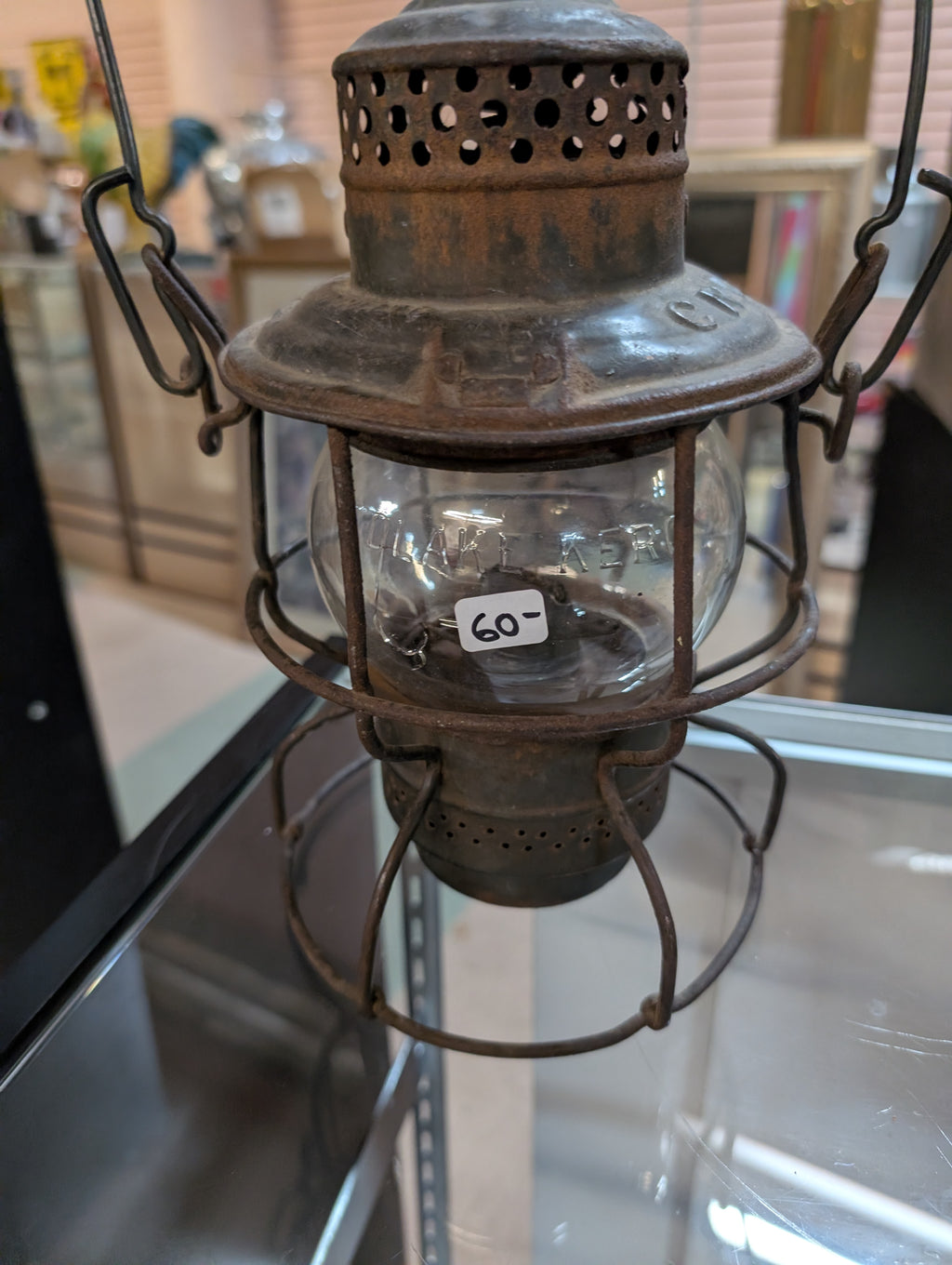 Vintage Canadian National Railroad Lantern Hiram Co. Steel Glass Display Piece