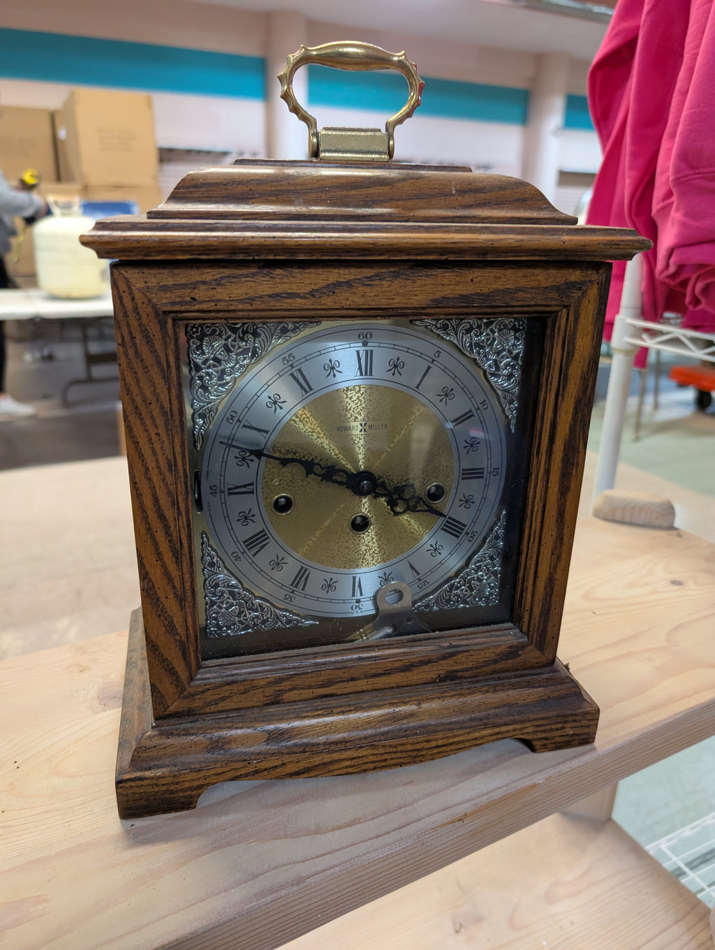 Vintage Howard Miller Mantel Clock Oak Wood Westminster Chime Mechanical Design