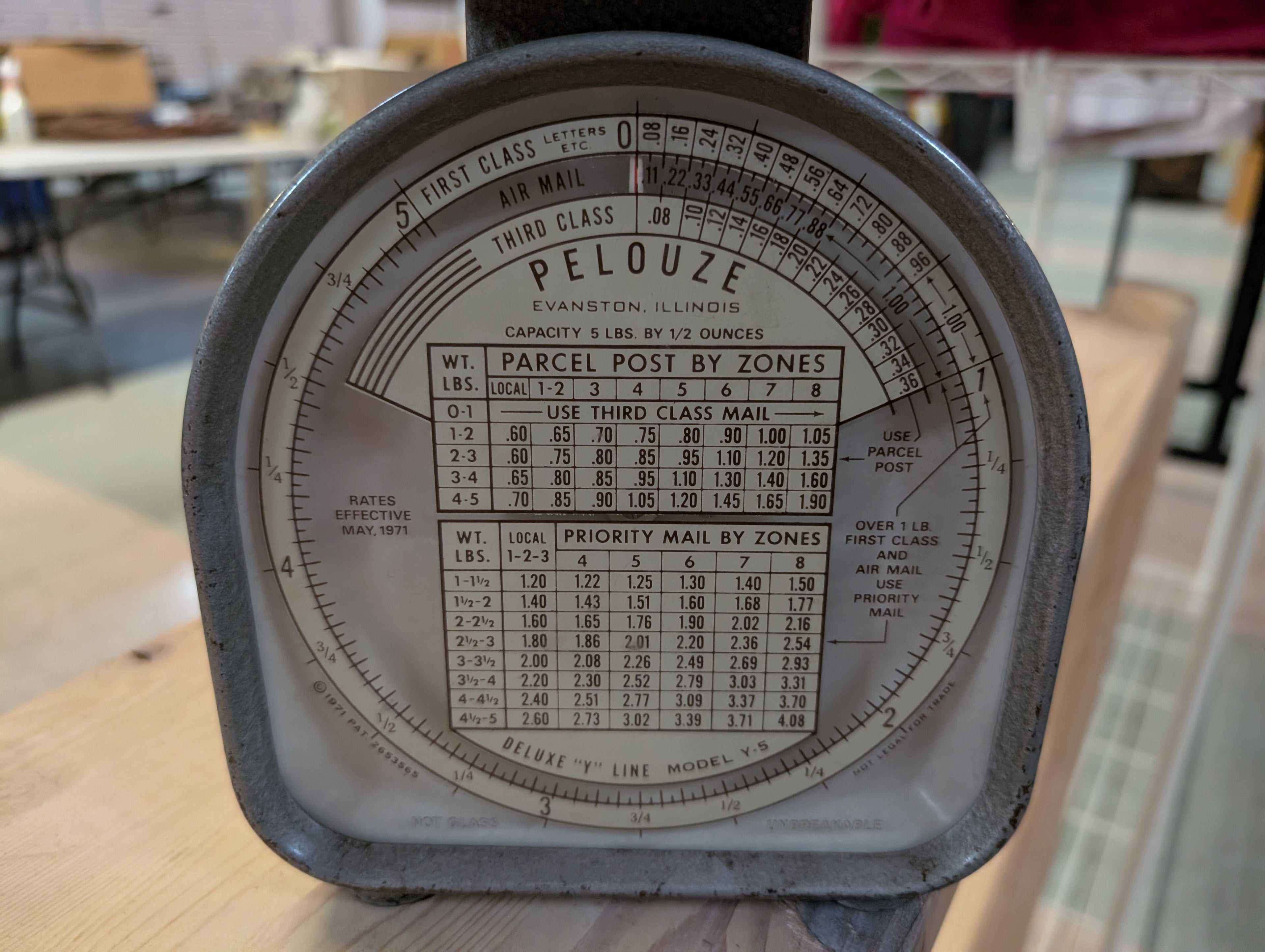 Vintage Pelouze Parcel Post Postal Scale Model Y-5 Metal Countertop Display