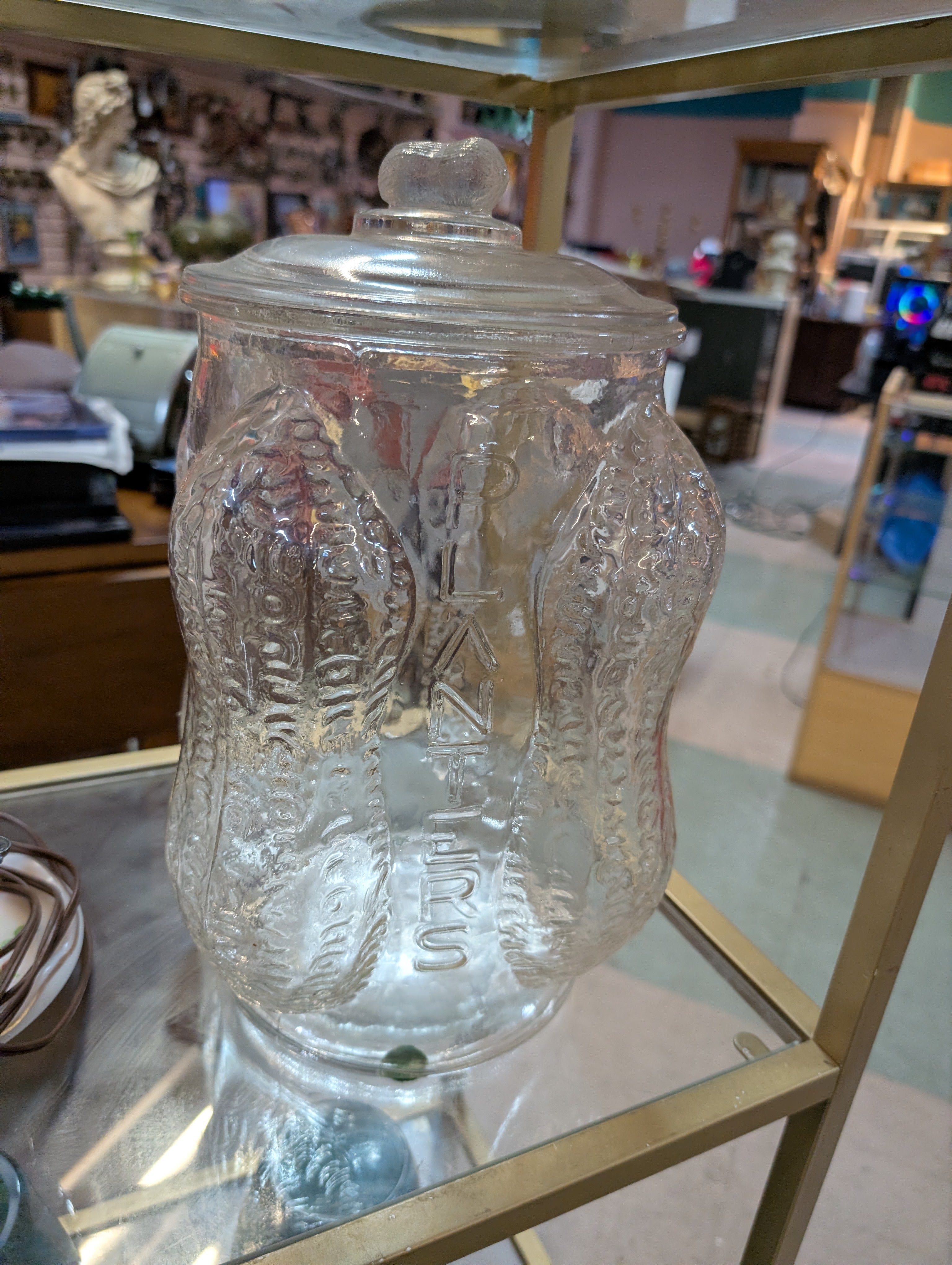 Vintage PLANTERS Peanuts Glass Jar w LID Four 4 Corner - 14" x 8" CounterDisplay
