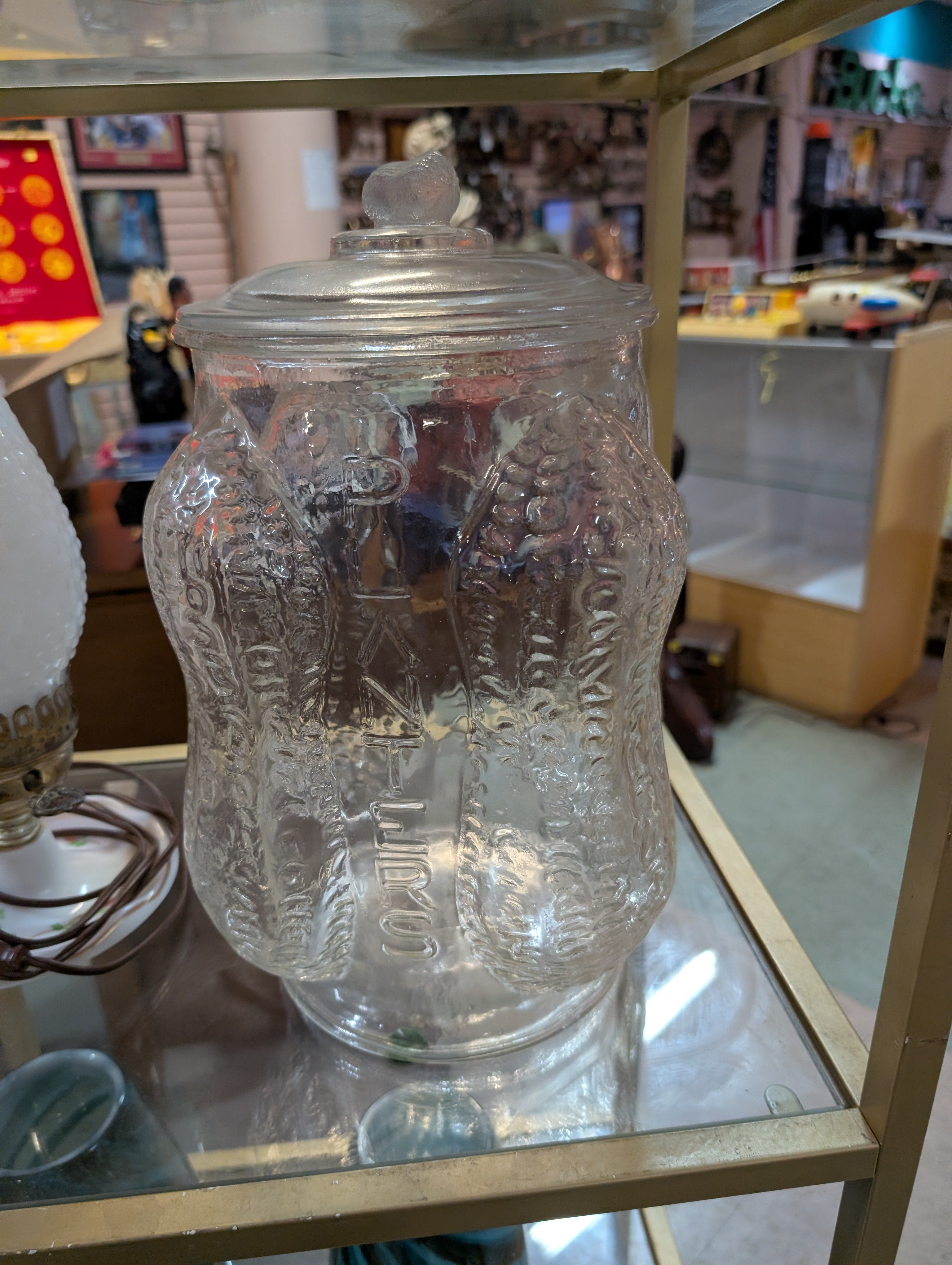 Vintage PLANTERS Peanuts Glass Jar w LID Four 4 Corner - 14" x 8" CounterDisplay