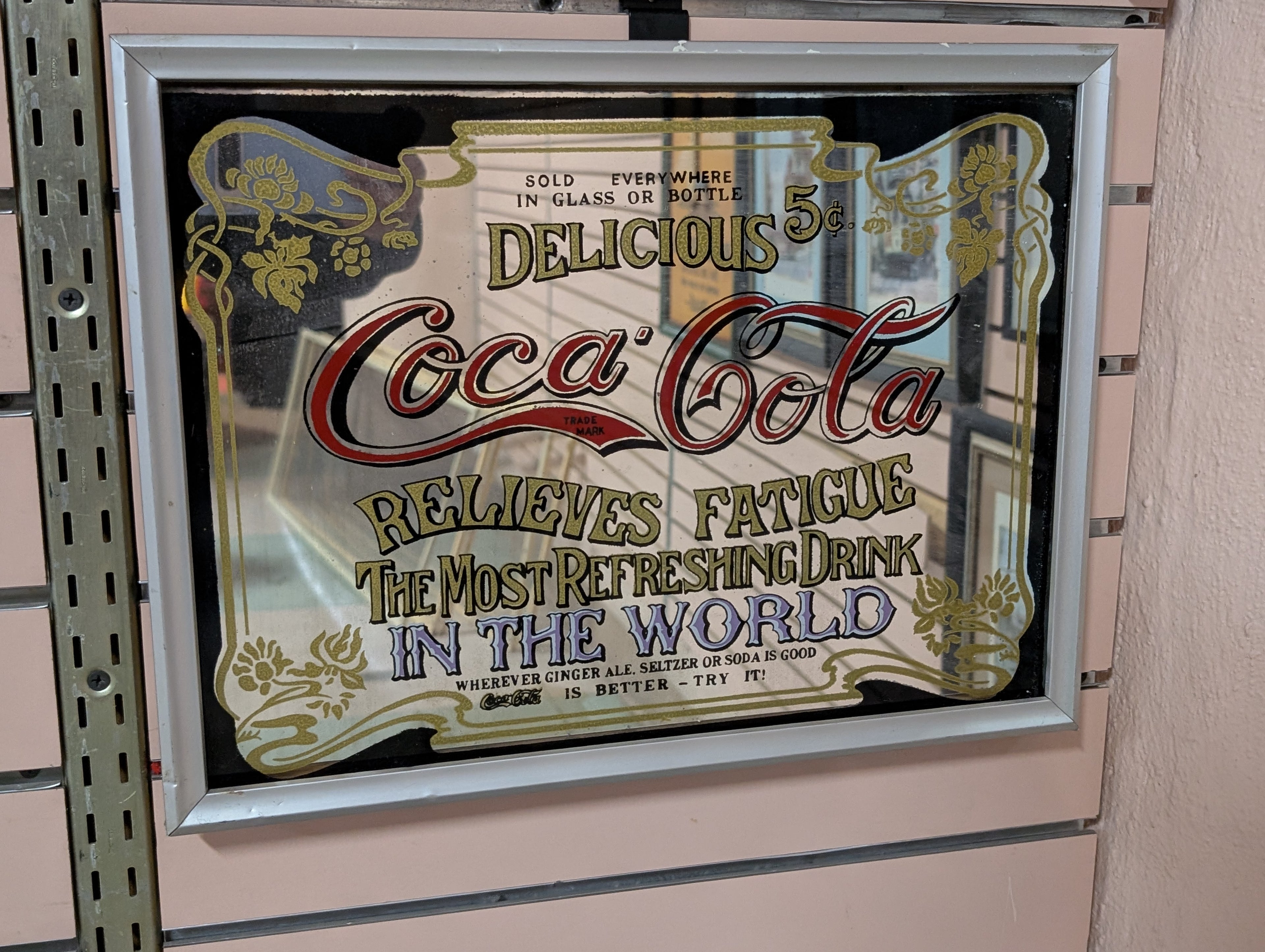 Vintage Coca Cola Framed Glass Advertising Mirror Wall Decor Collectible Display