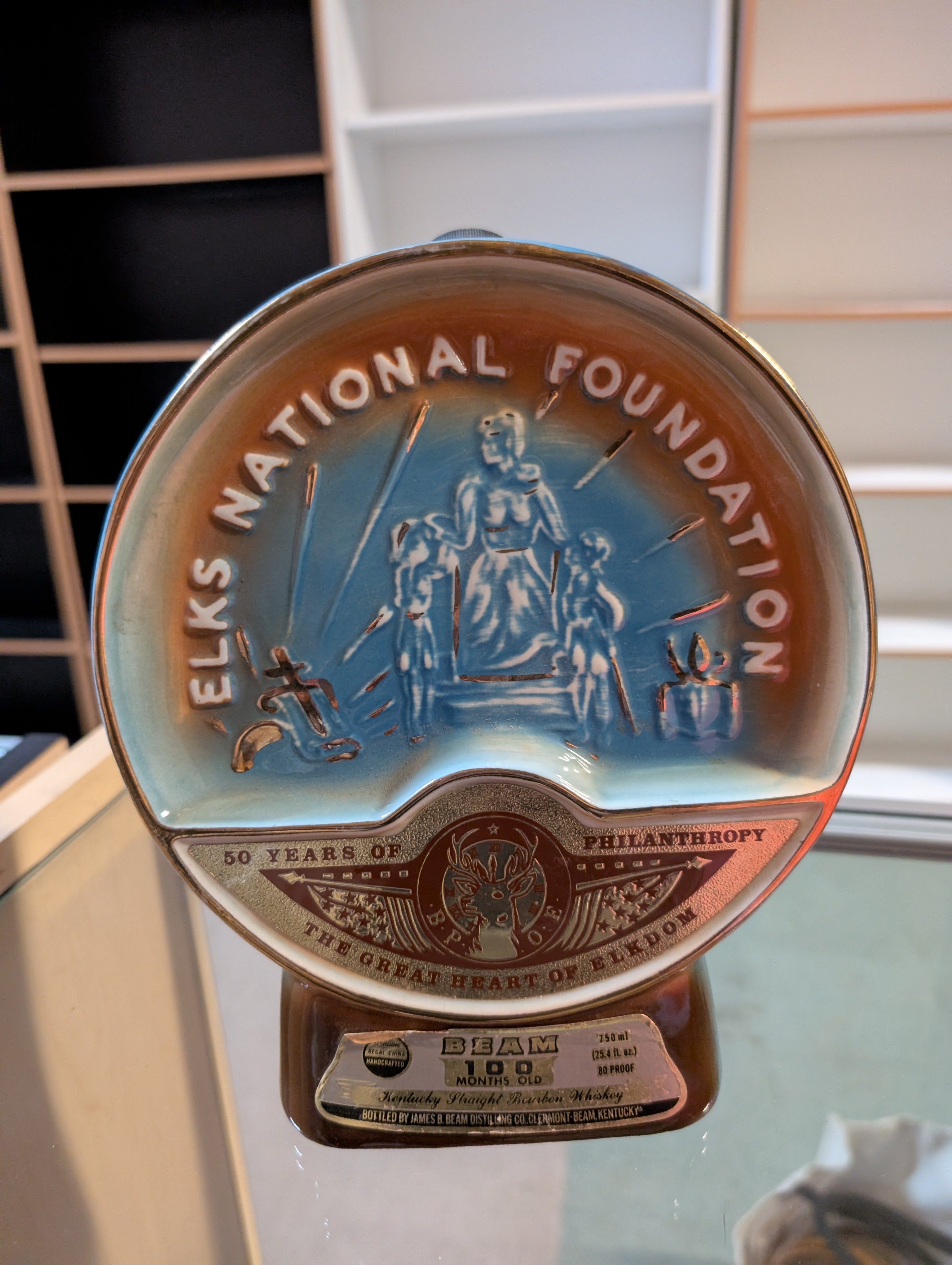 Vintage Jim Beam Elks National Foundation 50 Years Decanter Bourbon Bottle Collectible