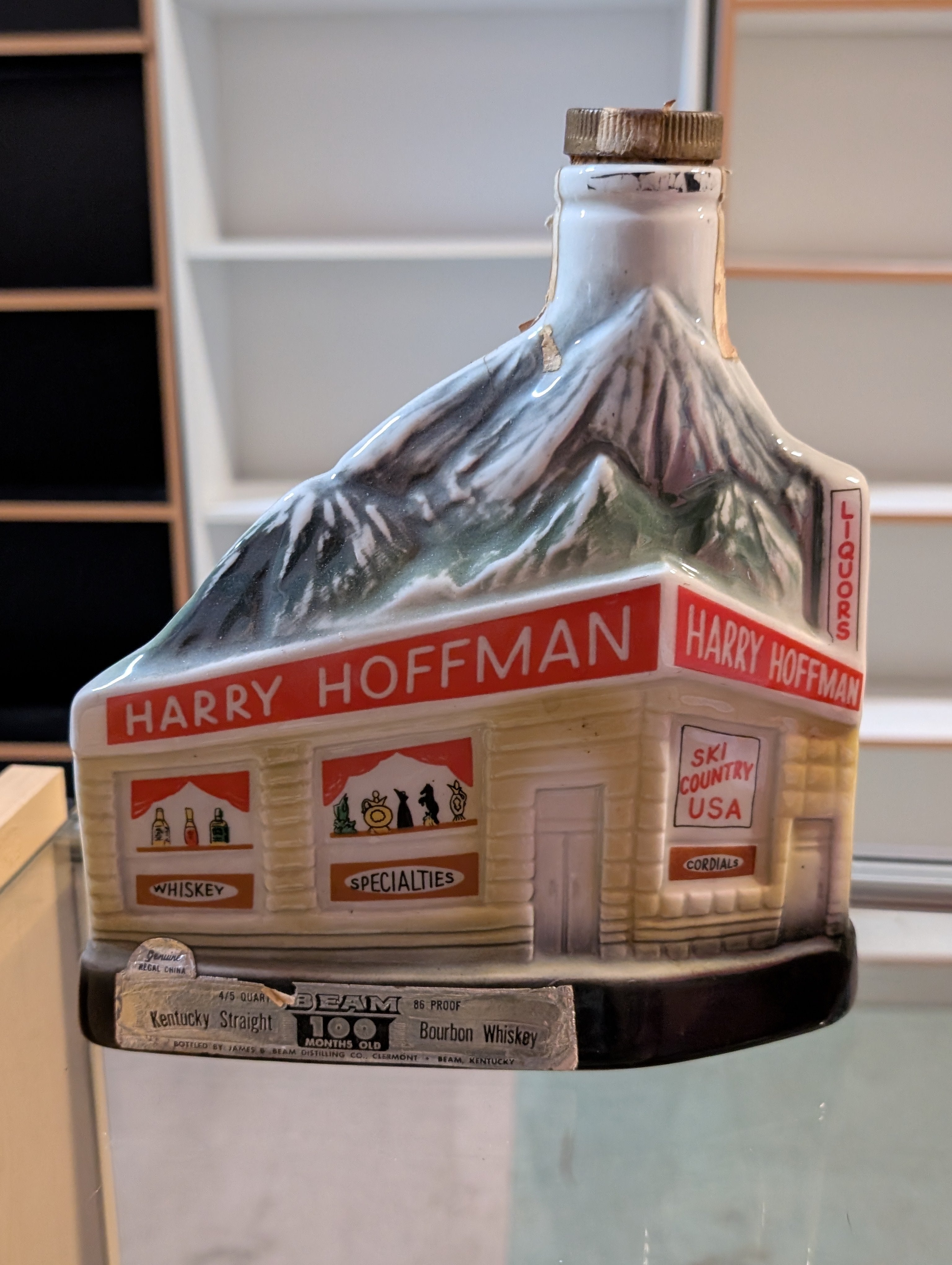 Vintage Jim Beam Harry Hoffman Ski Lodge Decanter Kentucky Bourbon Collectible