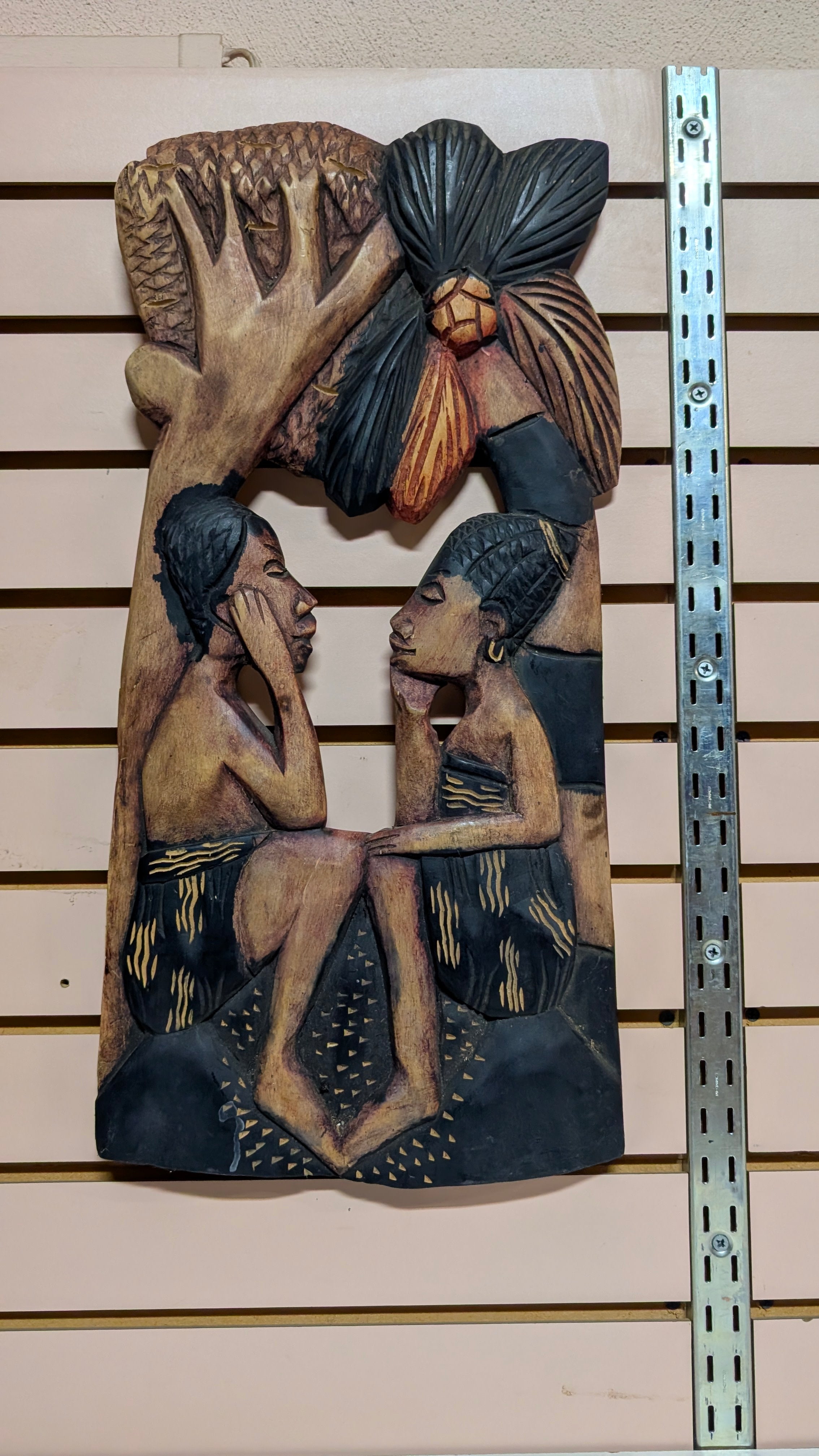 Hand Carved African Wooden Wall Art Figurative Couple Relief Hanging Decor Panel