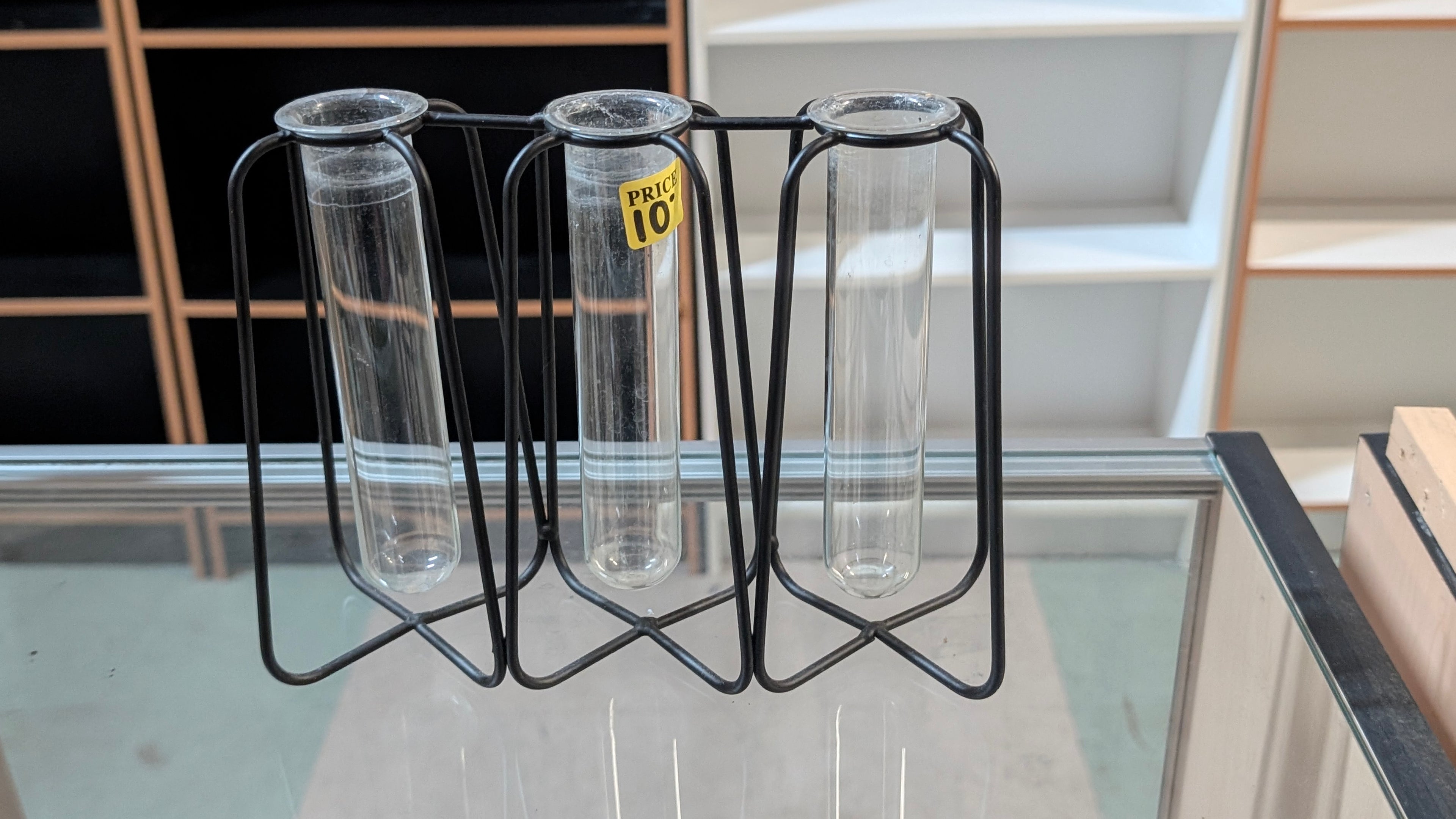 Modern Metal Glass Test Tube Vase Trio Stand Tabletop Decor Display Centerpiece