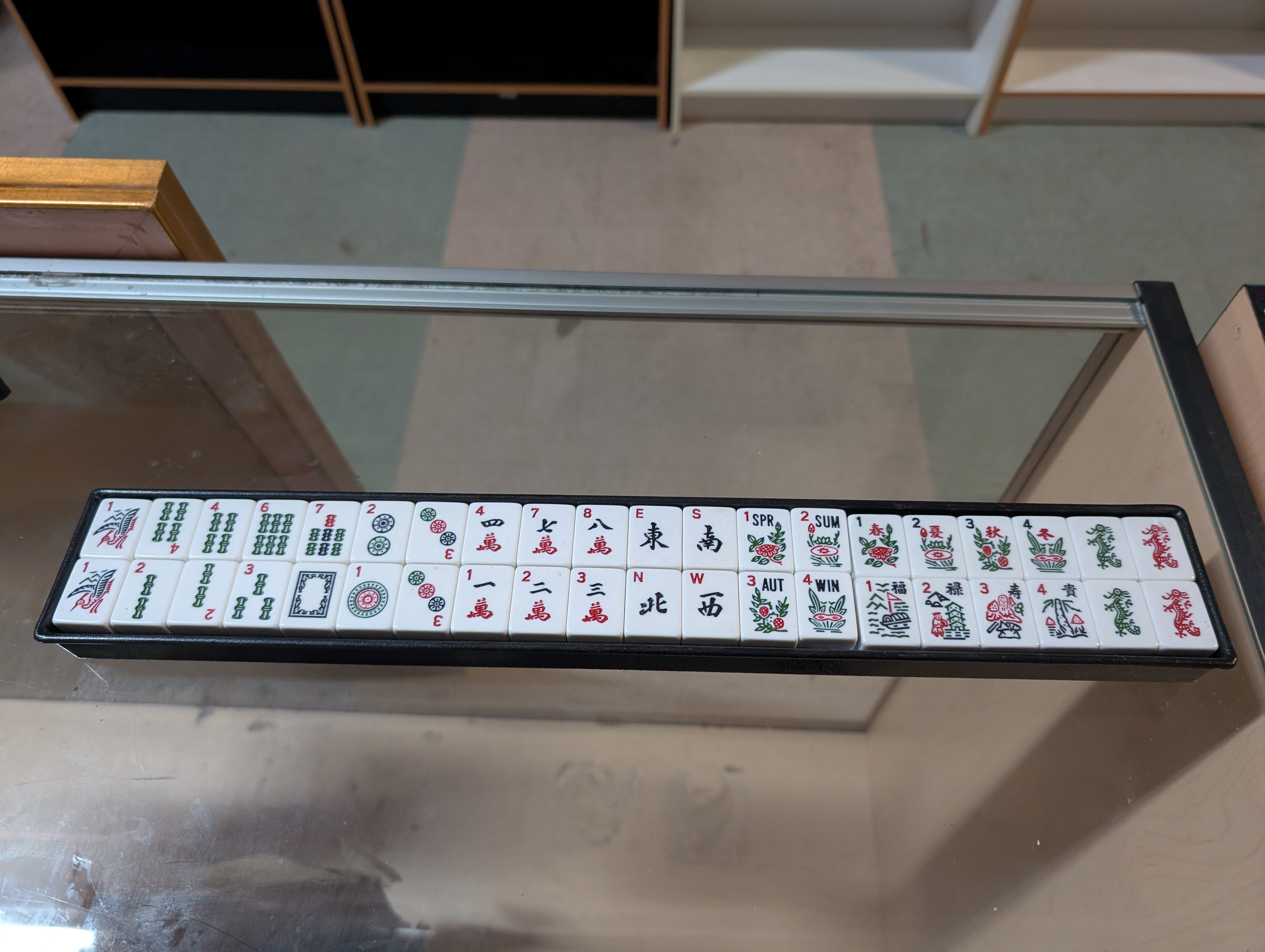 Vintage Mahjong Tile Rack With Half Set Chinese Character Tiles Game Accessory