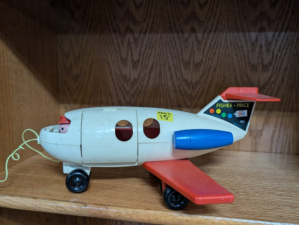 Vintage Fisher Price Airplane Pull Toy Model 183 Plastic Rolling Toy Plane
