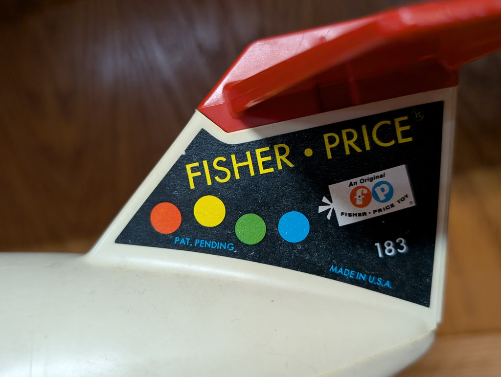 Vintage Fisher Price Airplane Pull Toy Model 183 Plastic Rolling Toy Plane