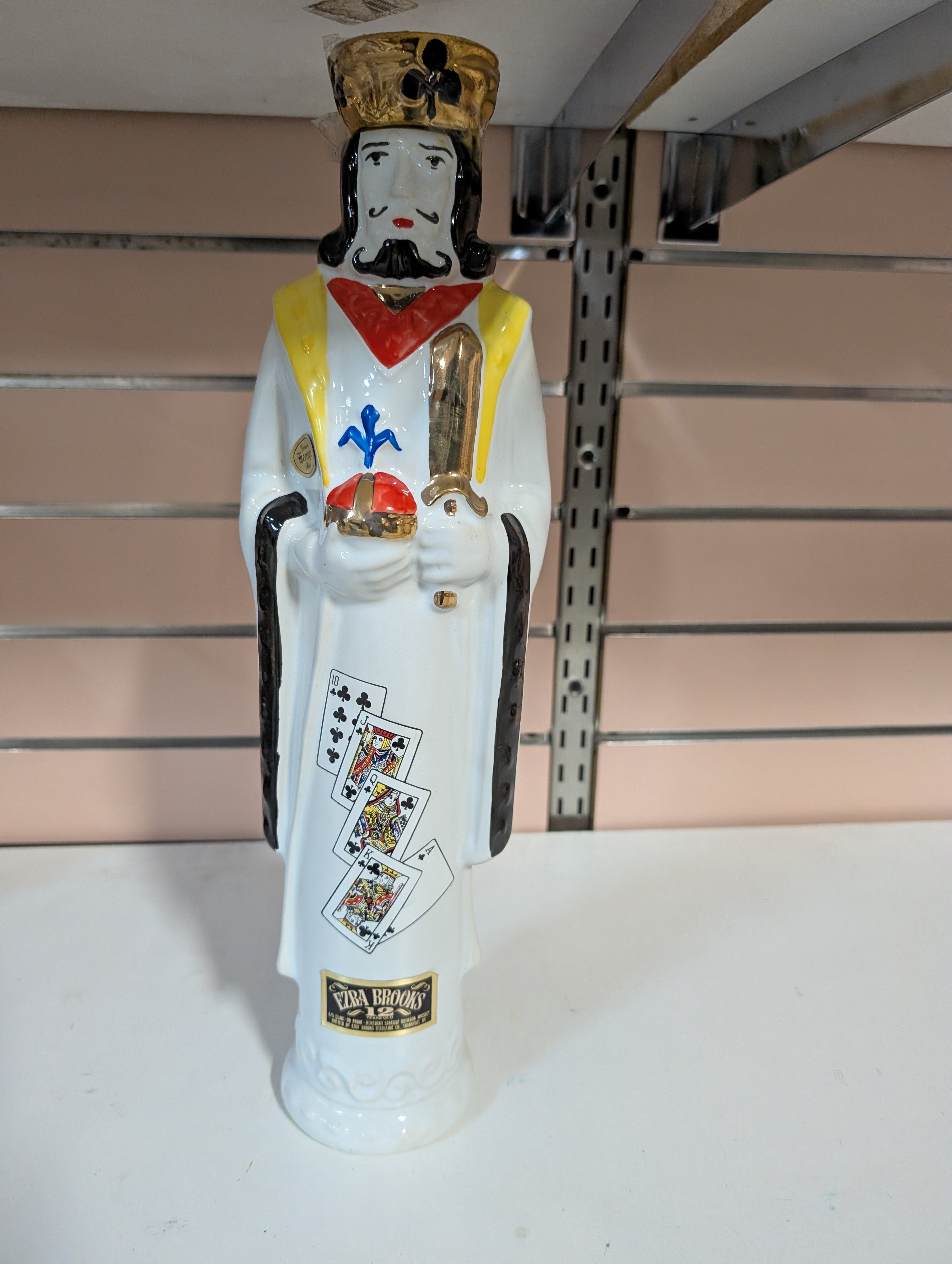 Vintage Ezra Brooks Ceramic King Playing Cards Bourbon Whiskey Decanter Bottle