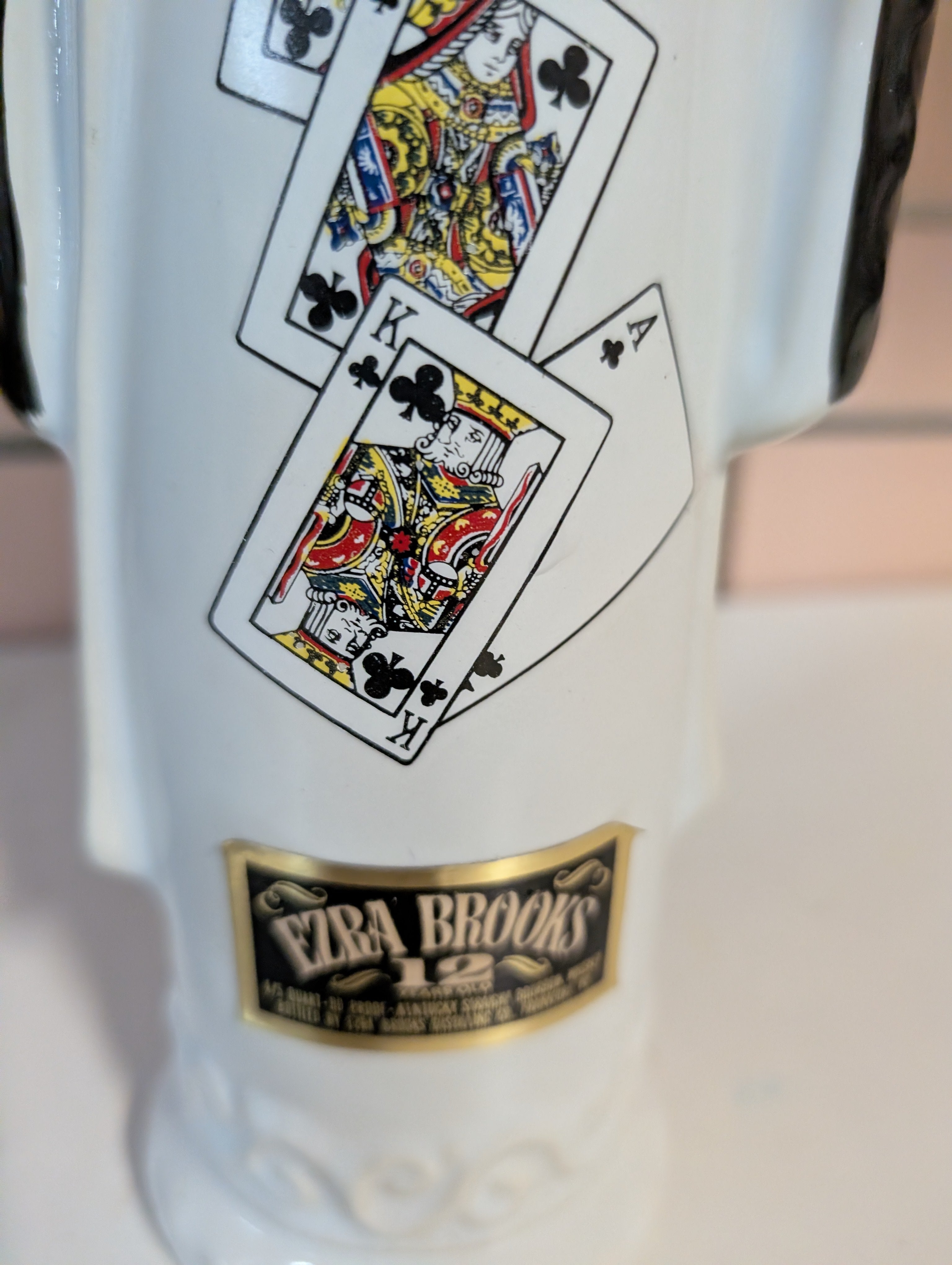 Vintage Ezra Brooks Ceramic King Playing Cards Bourbon Whiskey Decanter Bottle