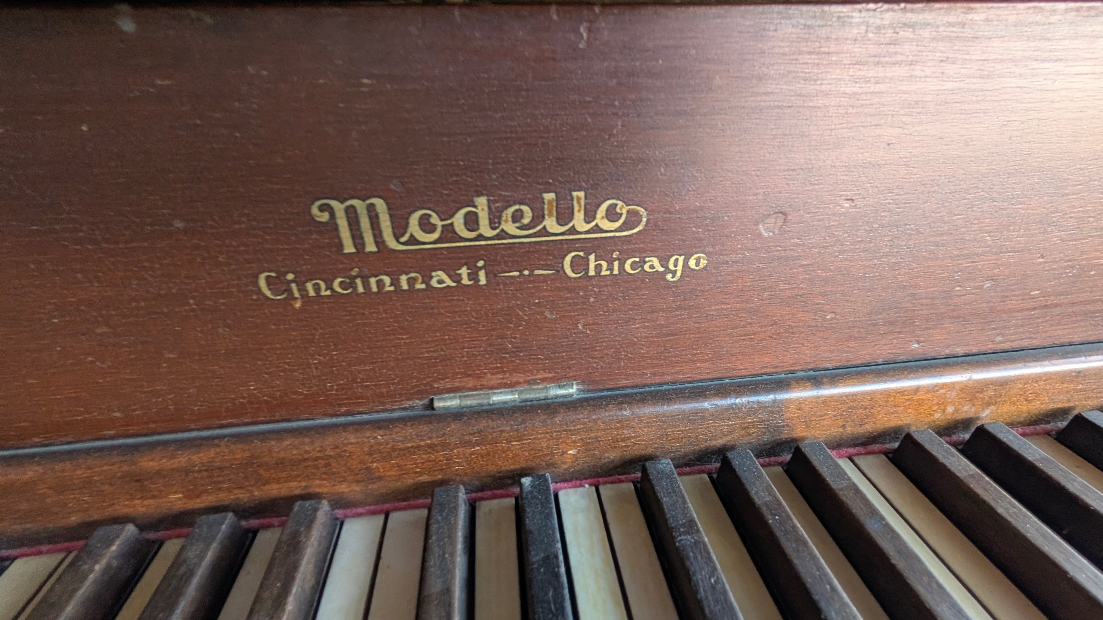 Vintage Modello Upright Piano Cincinnati Chicago Solid Wood Cabinet Antique Decor