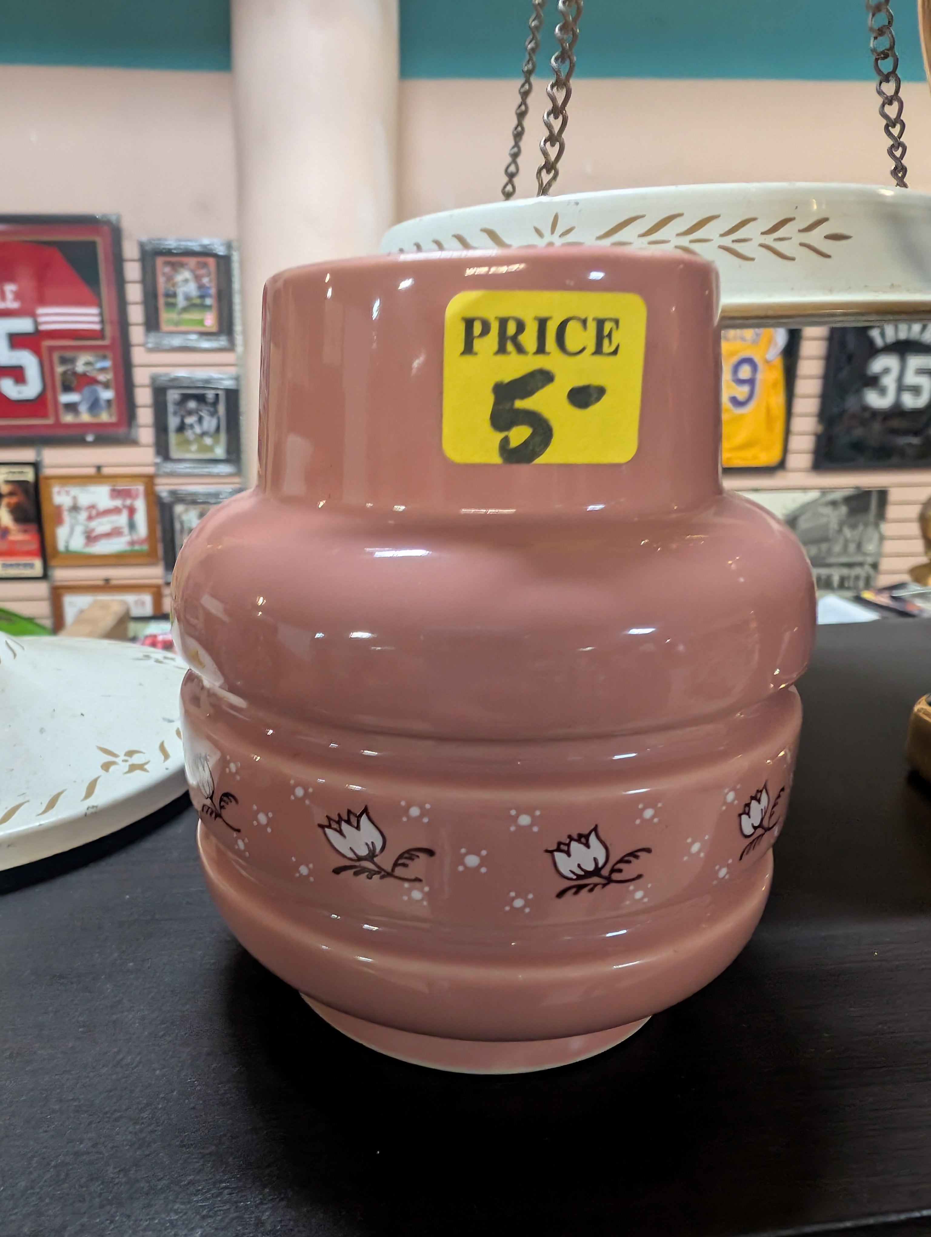 Vintage Pink Ceramic Candle Holder Floral Pattern Mid Century Home Decor Retro