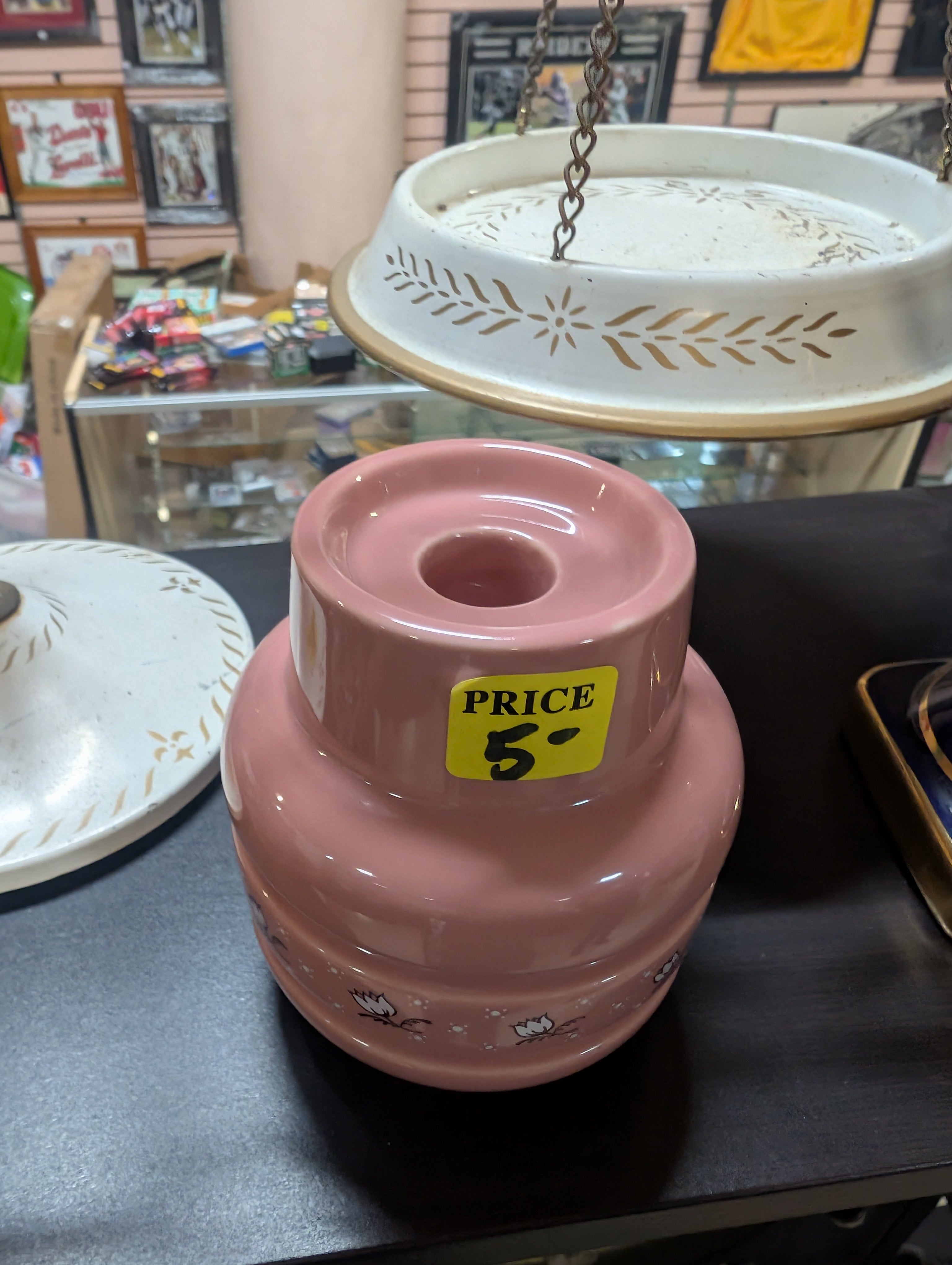 Vintage Pink Ceramic Candle Holder Floral Pattern Mid Century Home Decor Retro