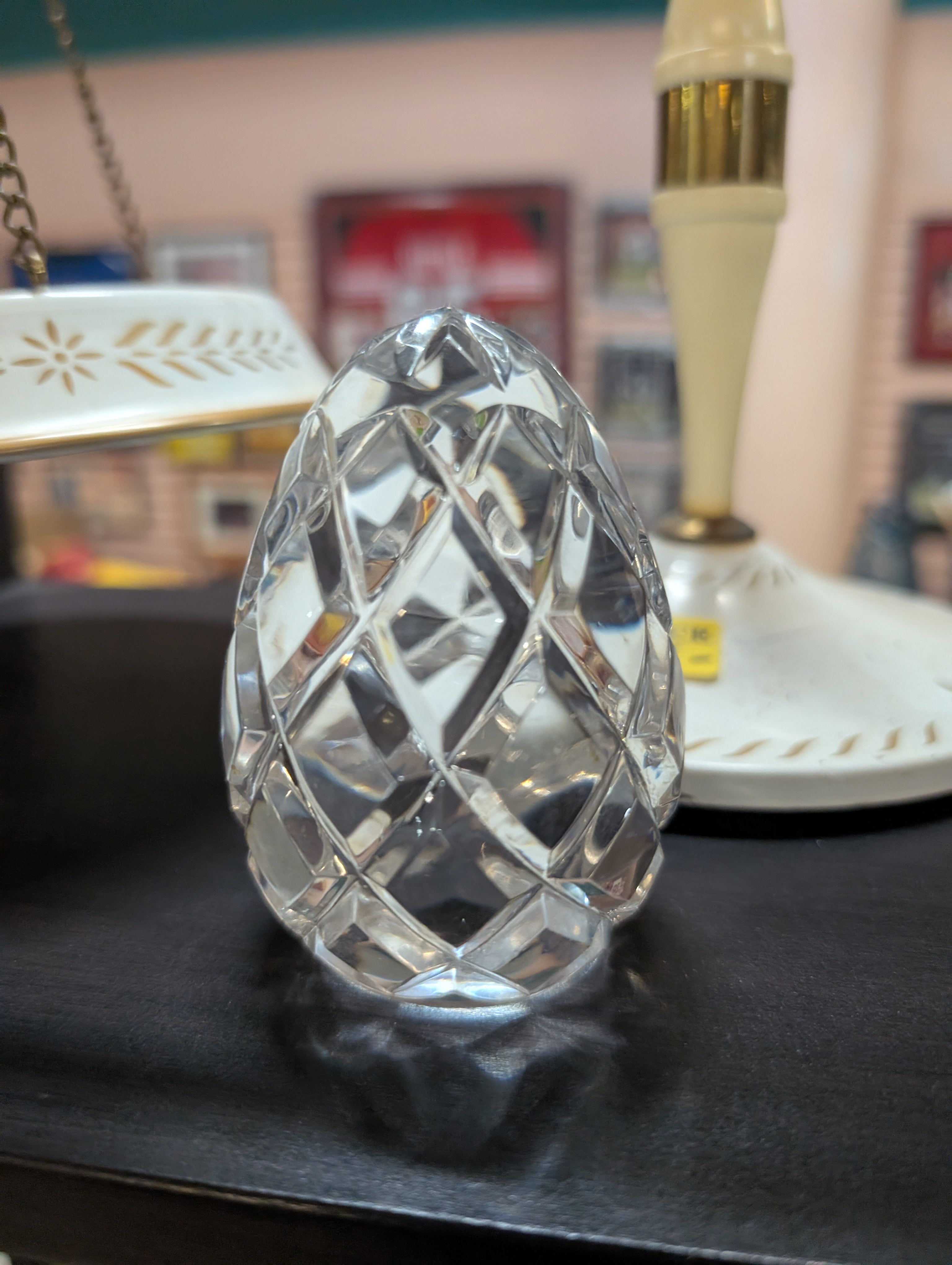 Vintage Clear Cut Glass Paperweight Diamond Pattern Collectible Desk Decor Art