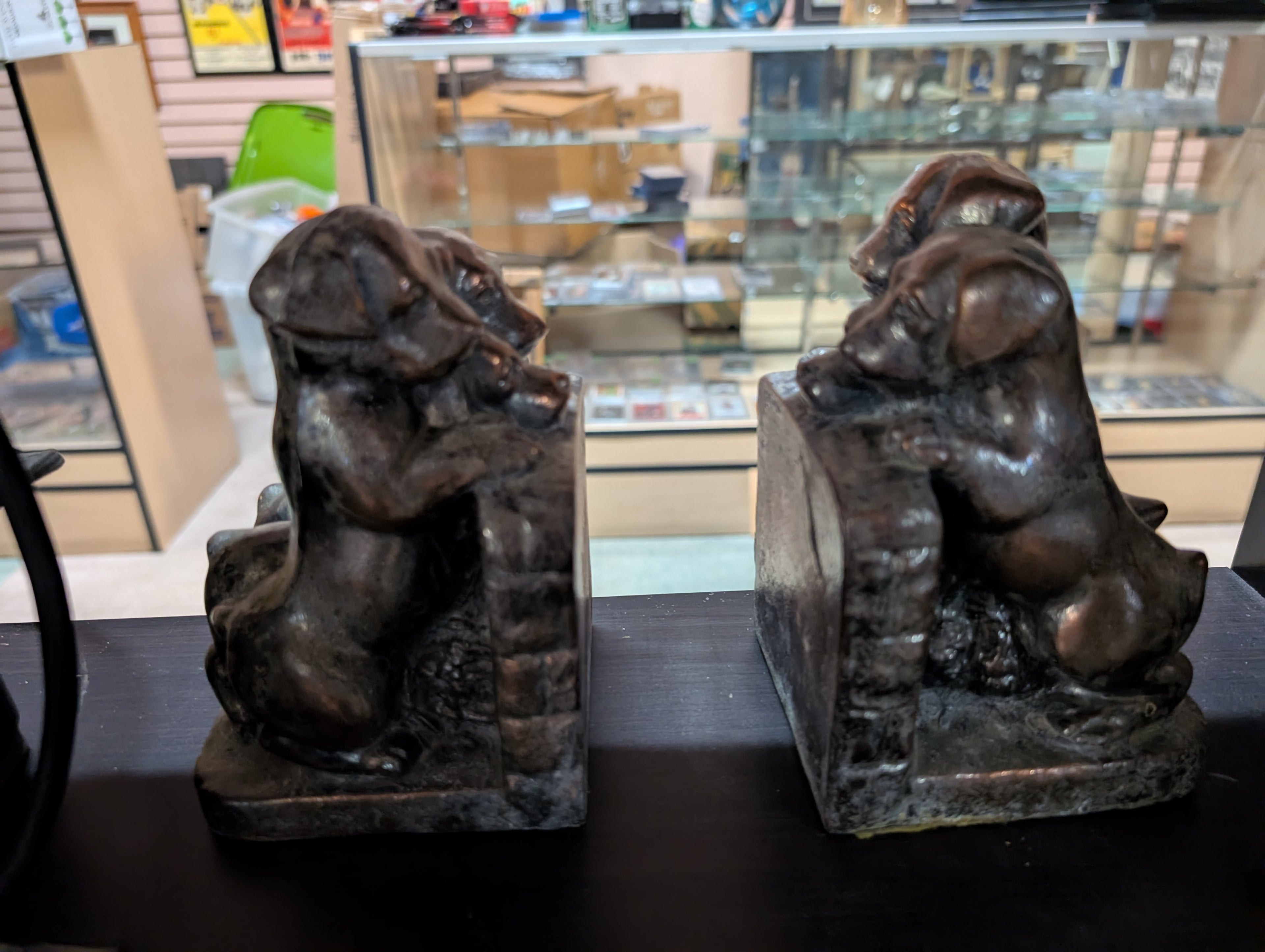 Vintage Cast Metal Dog Bookends Pair Sculpted Animal Figurine Home Decor Classic