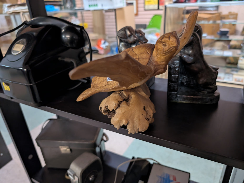 Handmade Hand Carved Wooden Sea Turtle Sculpture Nautical Coastal Decor Art Display