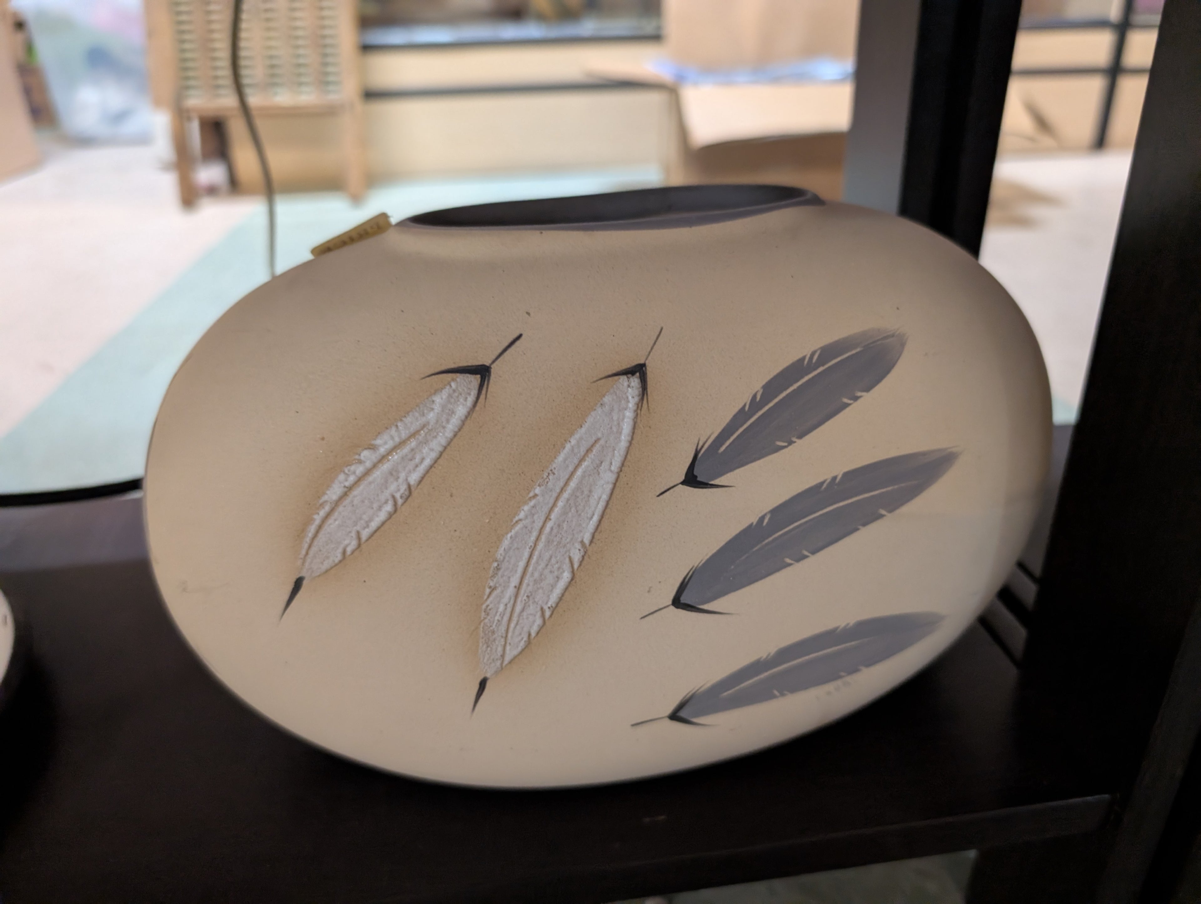 Vintage Southwest Style Ceramic Vase Feather Motif Native Inspired Home Decor