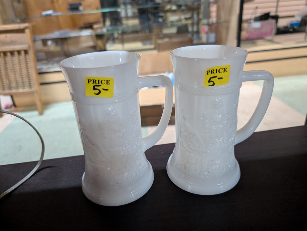 Vintage Milk Glass Beer Steins Embossed Figural Drinking