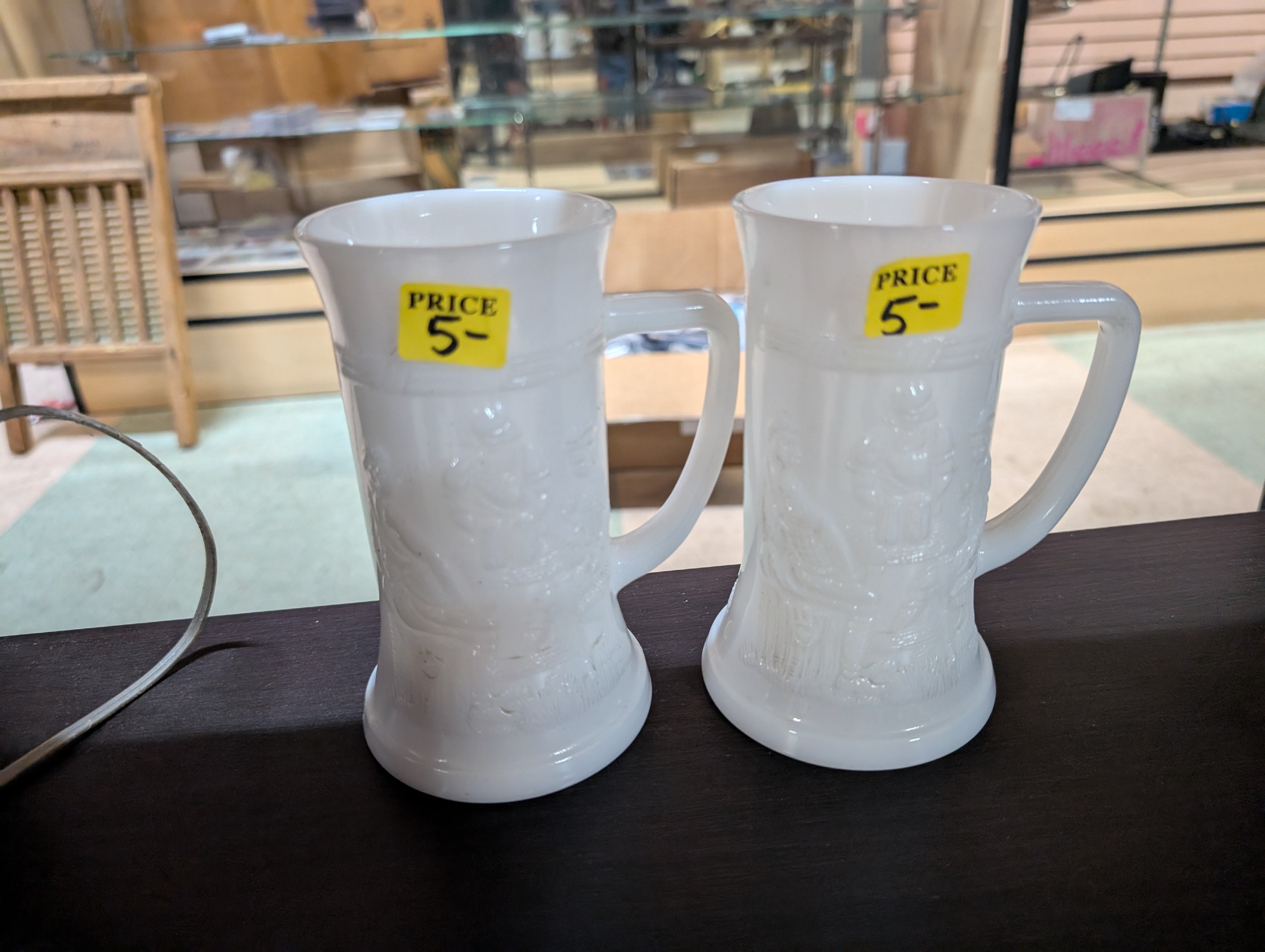 Vintage Milk Glass Beer Steins Embossed Figural Drinking