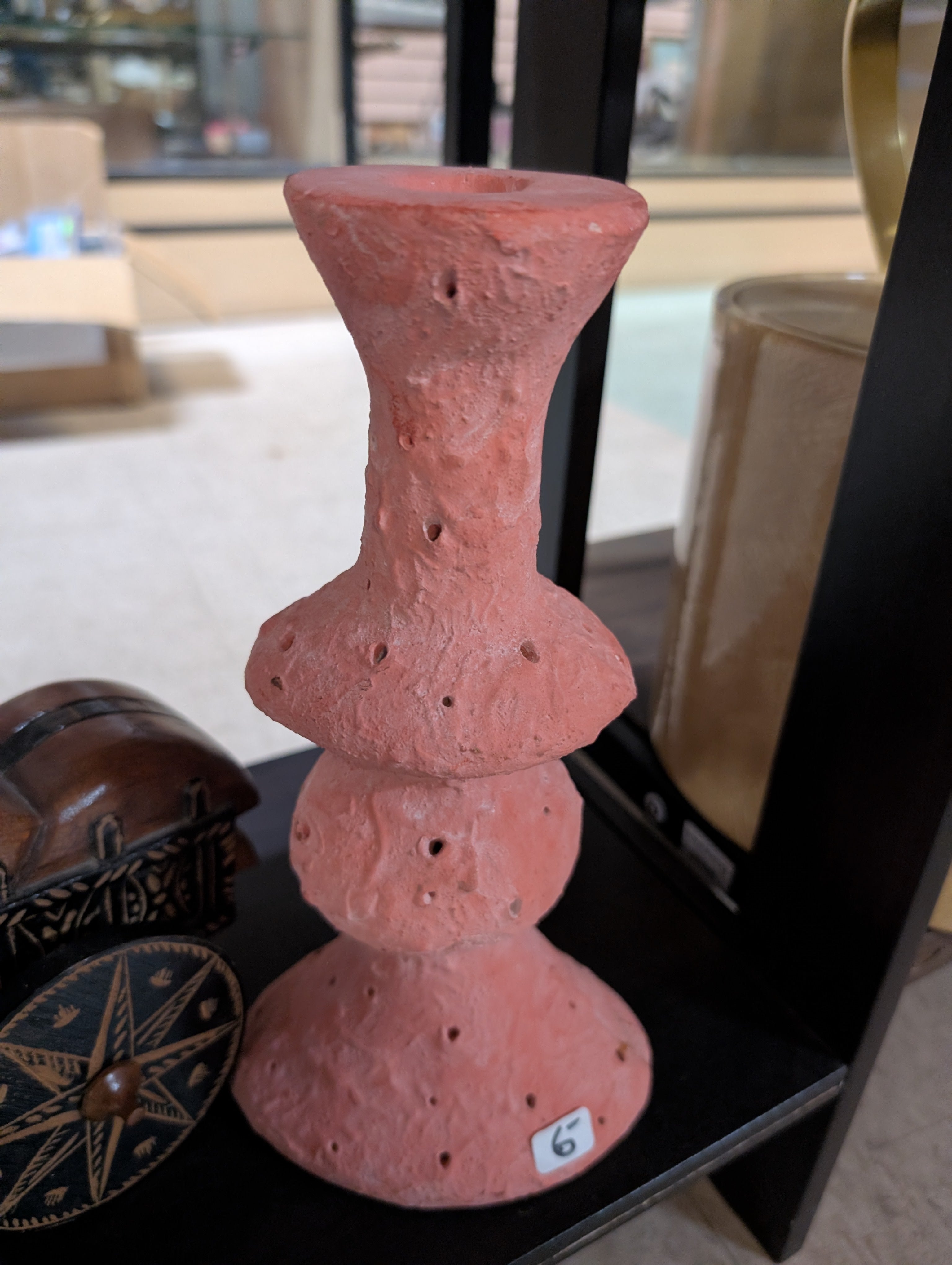 Vintage Pink Chalkware Pierced Luminary Candle Stand Rustic Boho Home Decor Art