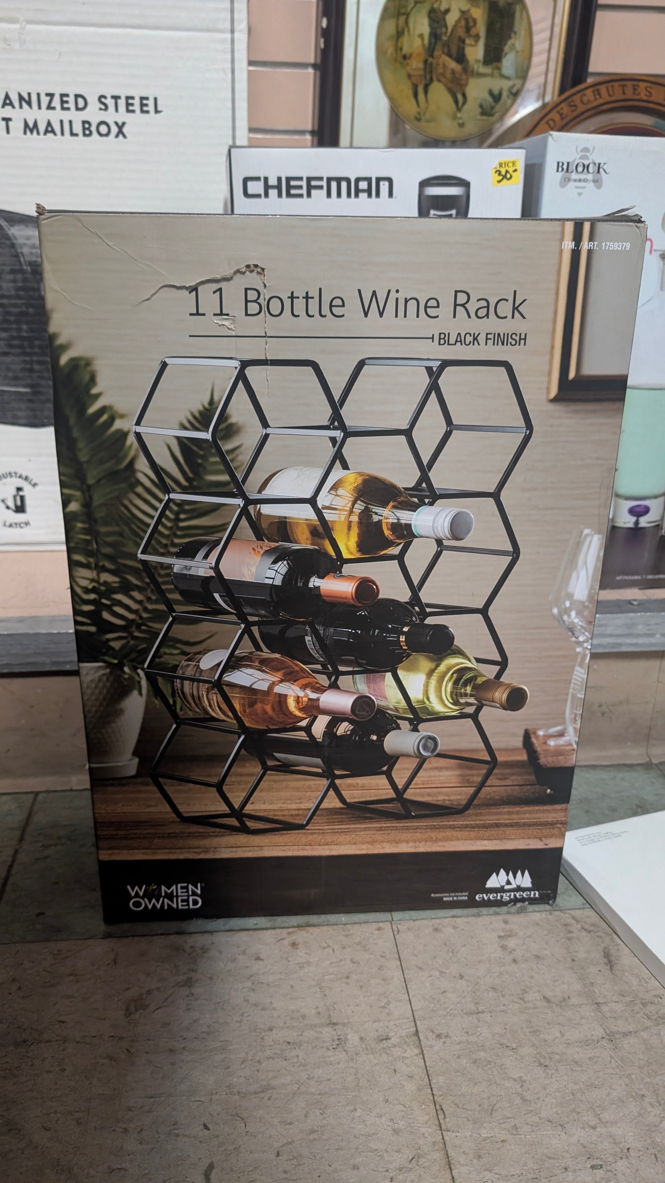 11 Bottle Black Metal Wine Rack Geometric Storage Display Organizer Modern