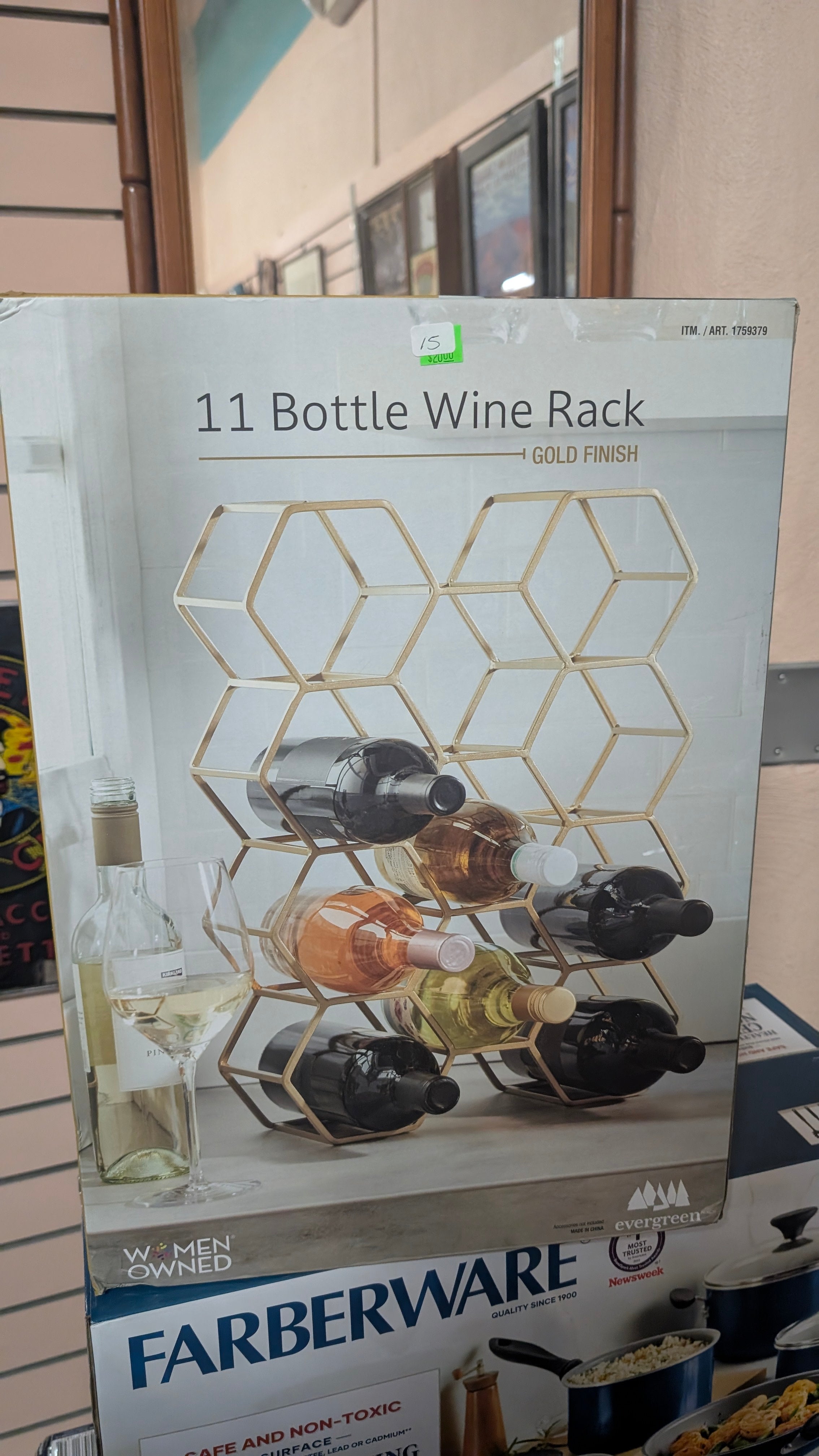 11 Bottle Gold Metal Wine Rack Geometric Modern Storage Display Organizer New