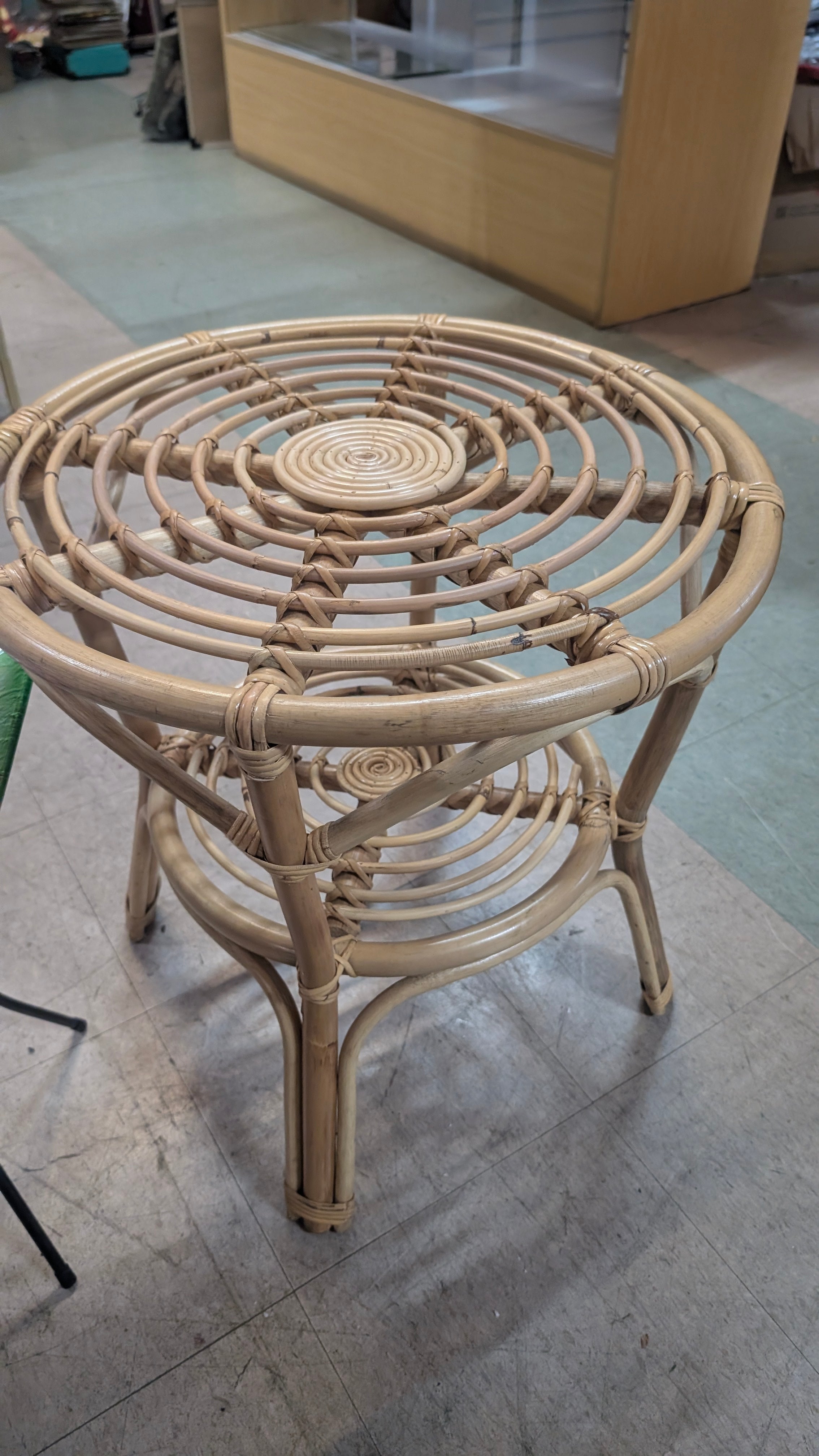 Rattan Wicker Round Side Table Natural Bamboo Boho Accent Furniture Stand Decor