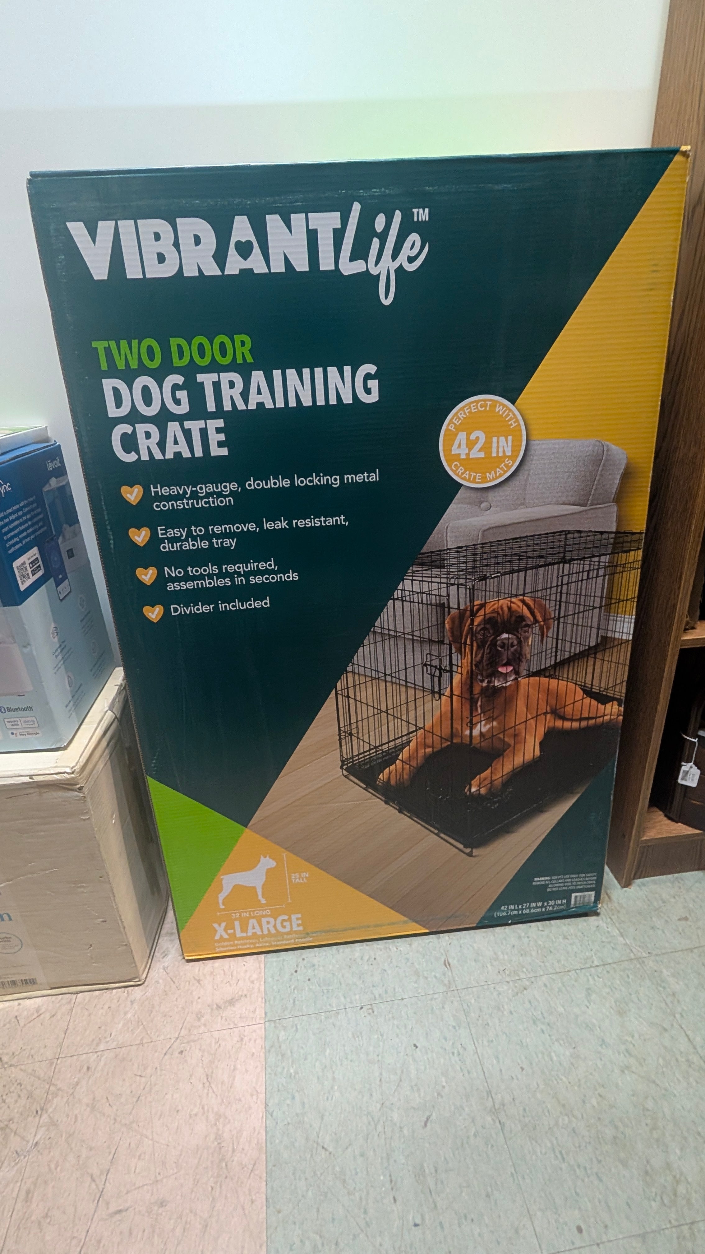 VibrantLife Two Door Dog Training Crate XL 42 Inch Metal Kennel New Large Breed