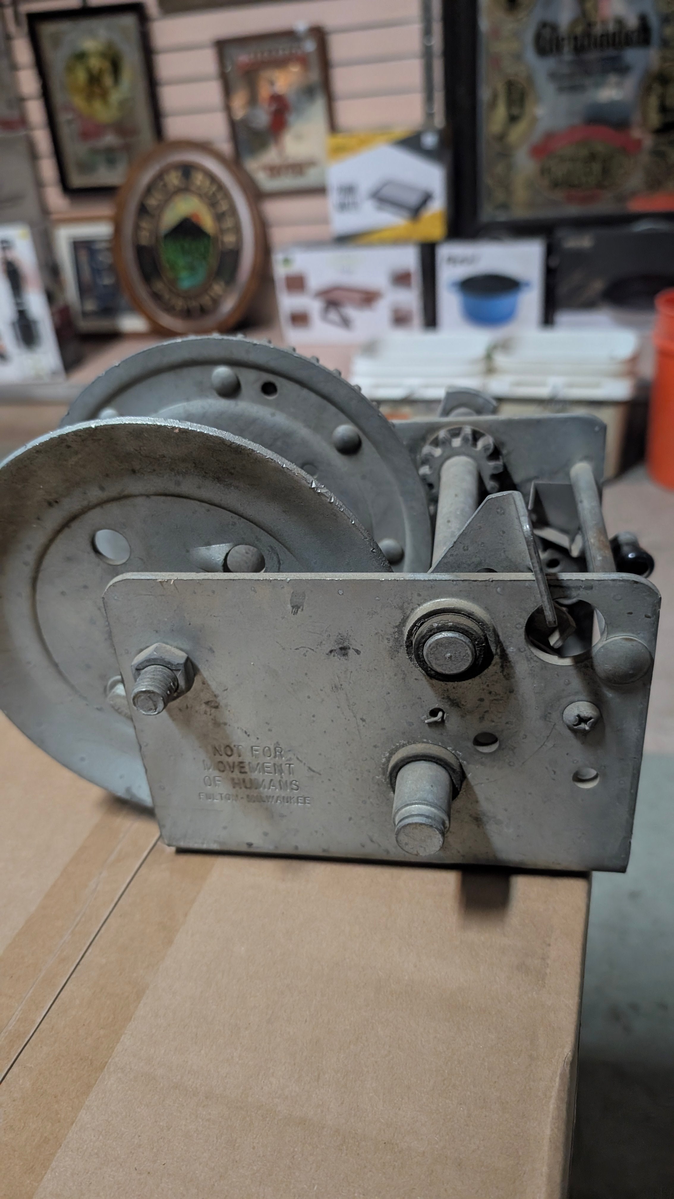 Vintage Fulton Milwaukee Hand Crank Winch Industrial Steel Gear Tool Collectible