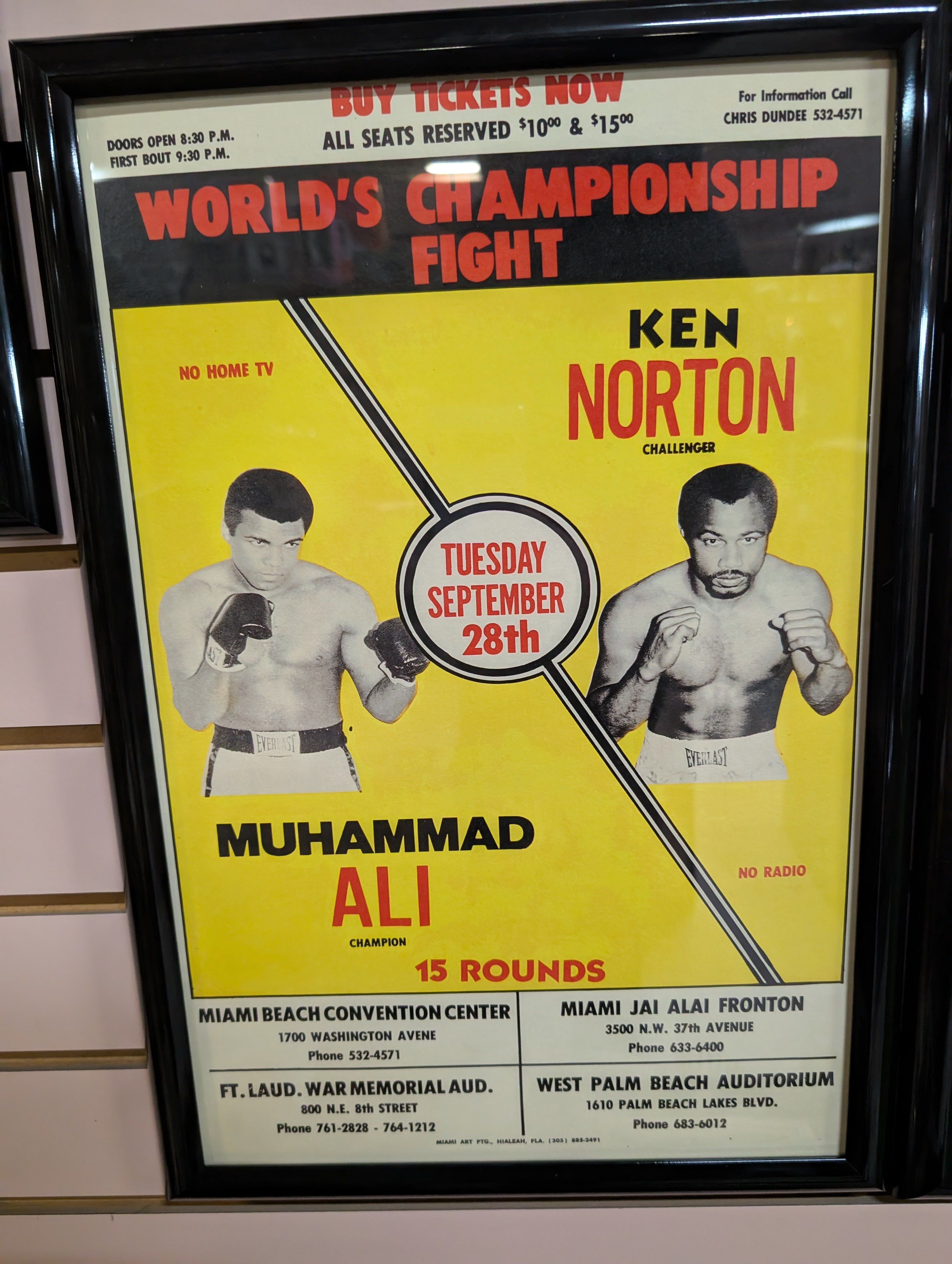 Framed Muhammad Ali Ken Norton World Championship Fight Boxing Poster