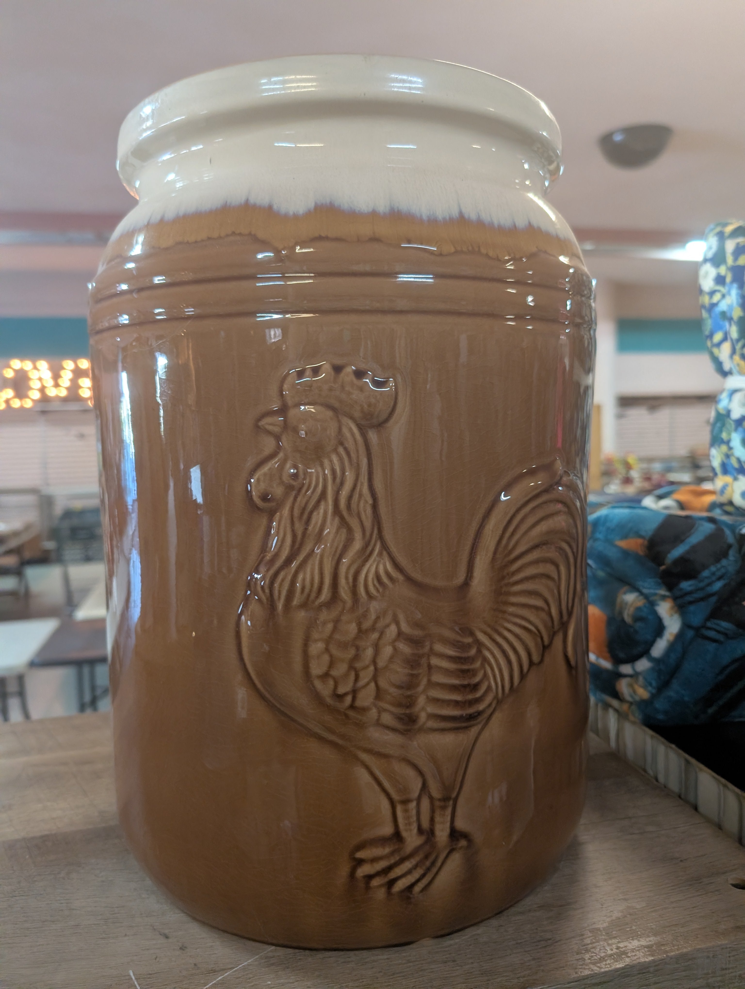 Glazed Pottery Rooster Decorative Pot Farmhouse Country Kitchen Decor