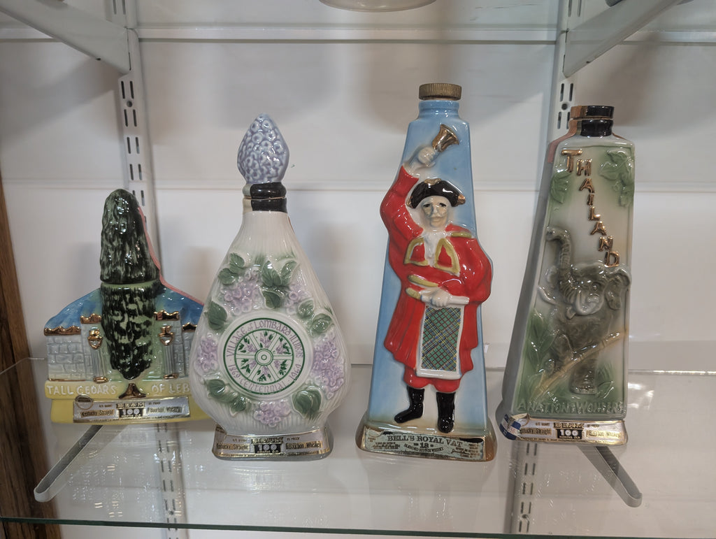Vintage Jim Beam Ceramic Liquor Decanter Lot Tall Cedars Lombard Bell Thailand