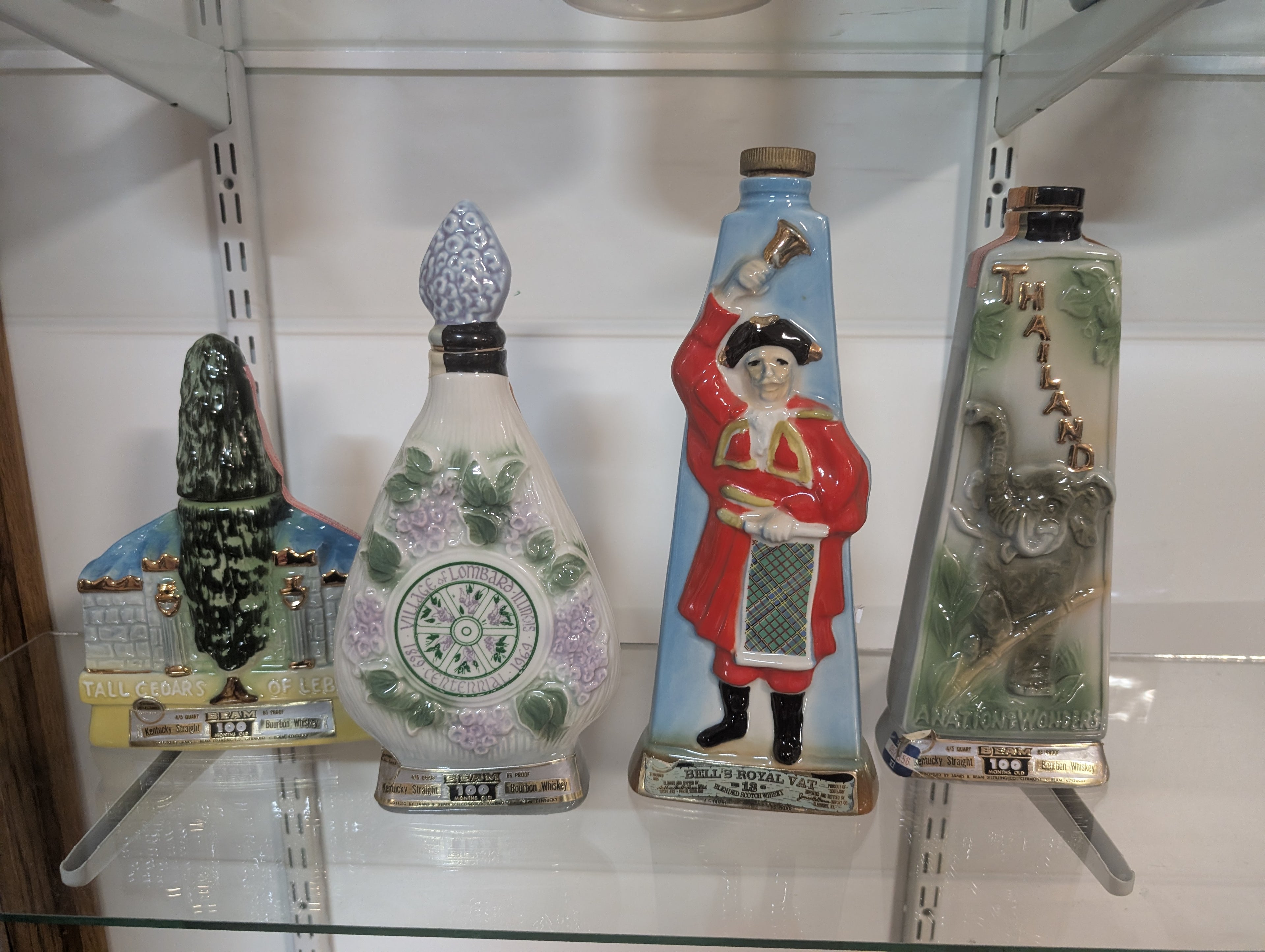 Vintage Jim Beam Ceramic Liquor Decanter Lot Tall Cedars Lombard Bell Thailand