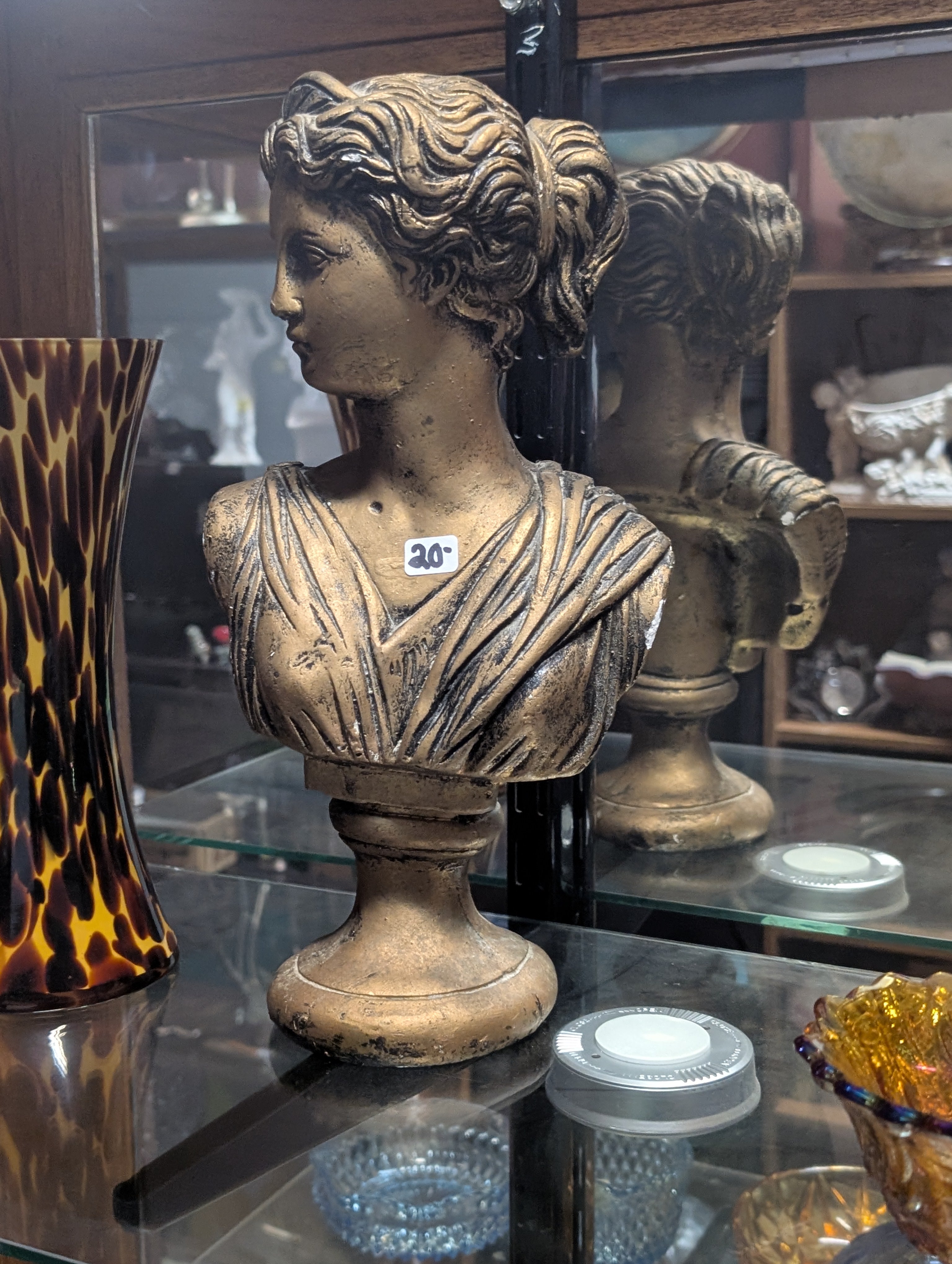 Vintage Classical Woman Bust Statue Gold Tone Resin Decorative Sculpture Decor